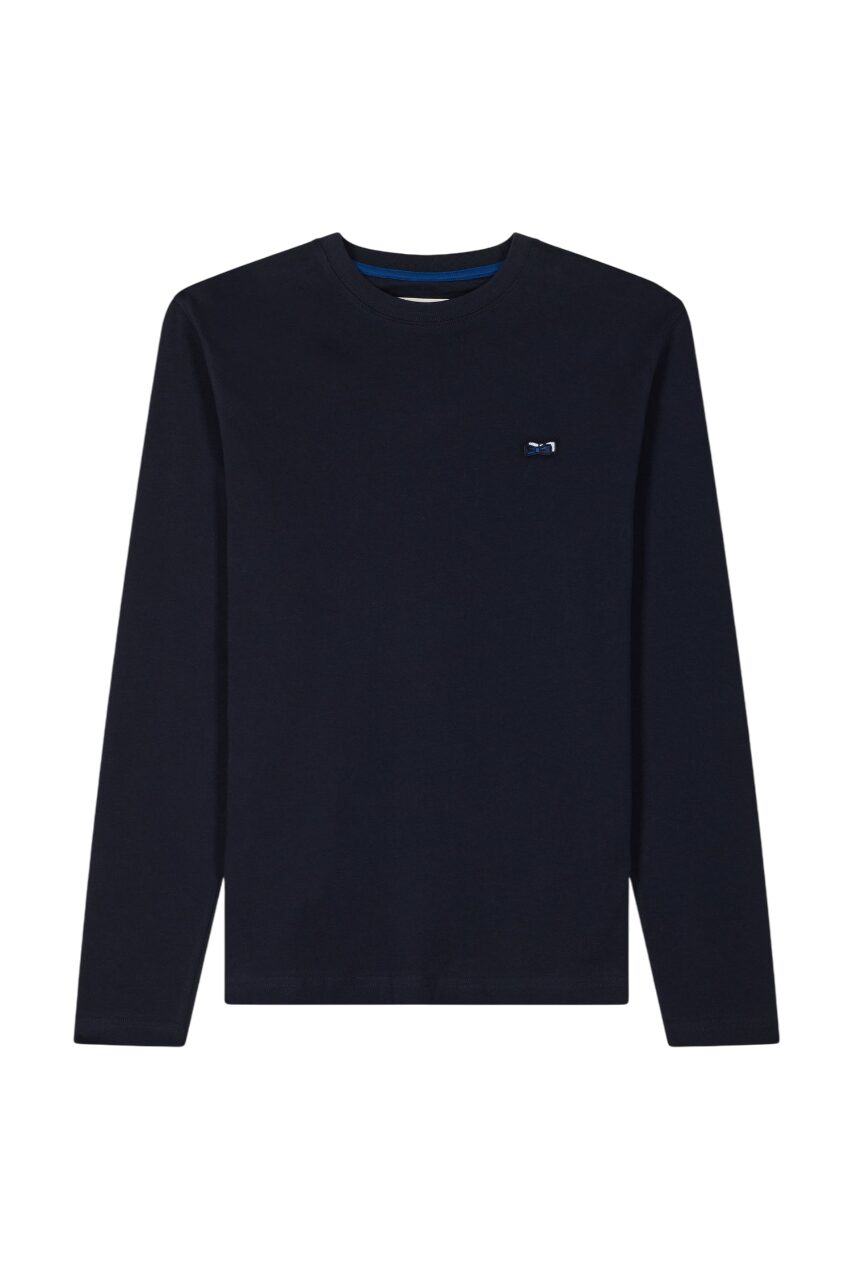 Eden Park Navy Blue Cotton Long-Sleeved T-Shirt With Embroidery And Circled Bow Ties
