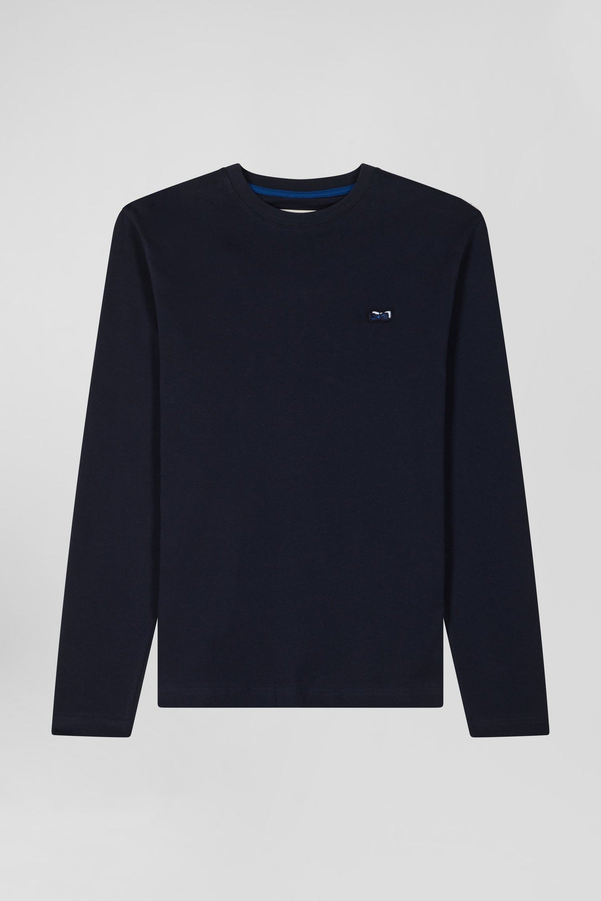 Eden Park Navy Blue Cotton Long-Sleeved T-Shirt With Embroidery And Circled Bow Ties