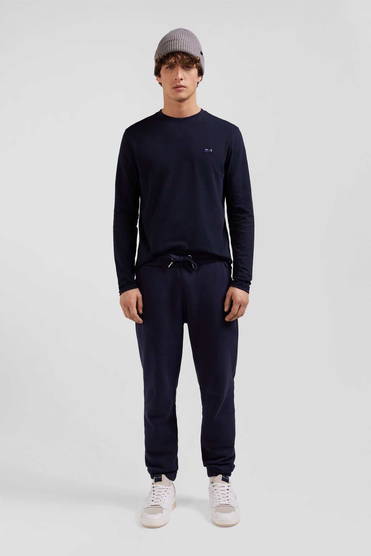 Eden Park Navy Blue Cotton Long-Sleeved T-Shirt With Embroidery And Circled Bow Ties