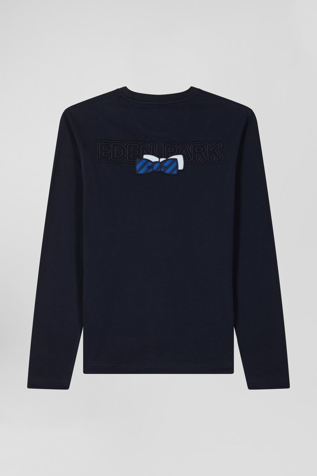 Eden Park Navy Blue Cotton Long-Sleeved T-Shirt With Embroidery And Circled Bow Ties