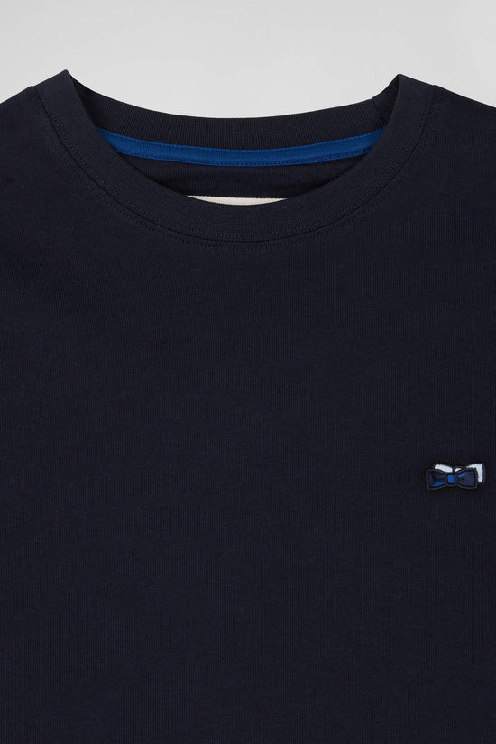Eden Park Navy Blue Cotton Long-Sleeved T-Shirt With Embroidery And Circled Bow Ties