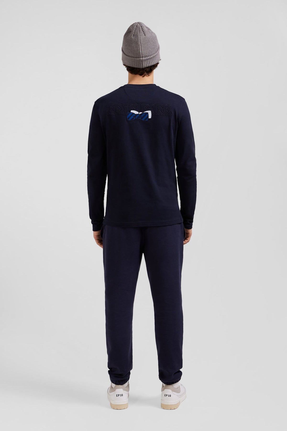 Eden Park Navy Blue Cotton Long-Sleeved T-Shirt With Embroidery And Circled Bow Ties