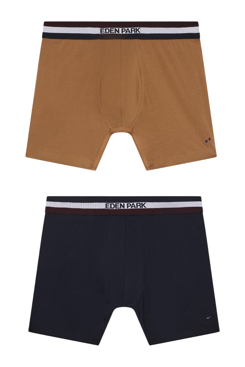 Eden Park Pack Of 2 Boxers In Tricolor Camel Elastic Stretch Cotton