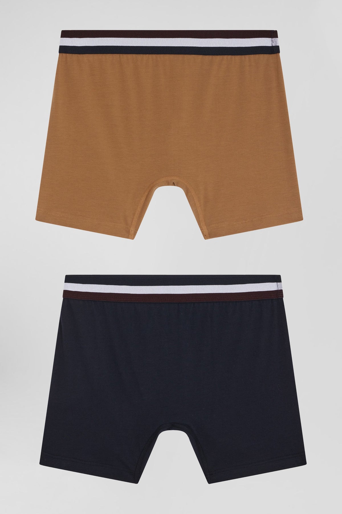 Eden Park Pack Of 2 Boxers In Tricolor Camel Elastic Stretch Cotton
