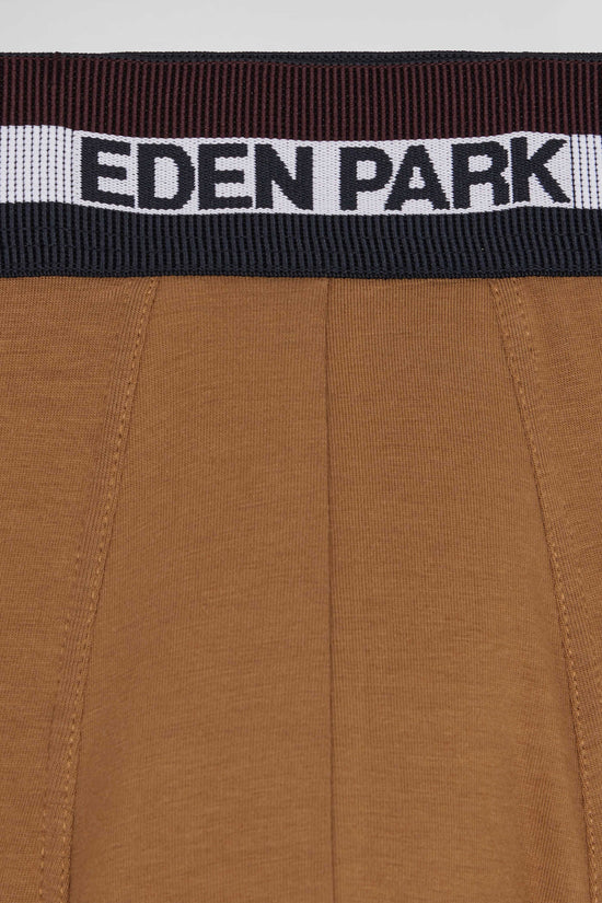 Eden Park Pack Of 2 Boxers In Tricolor Camel Elastic Stretch Cotton