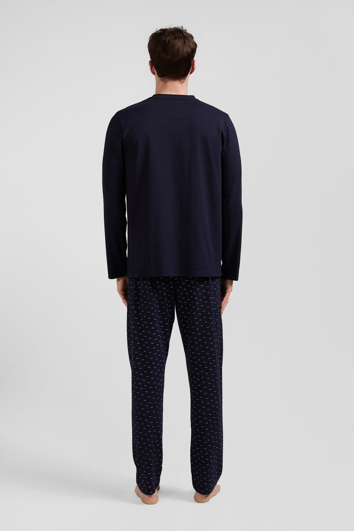 Eden Park Navy Blue Cotton Long Pajamas With Micro-Patterned Pants