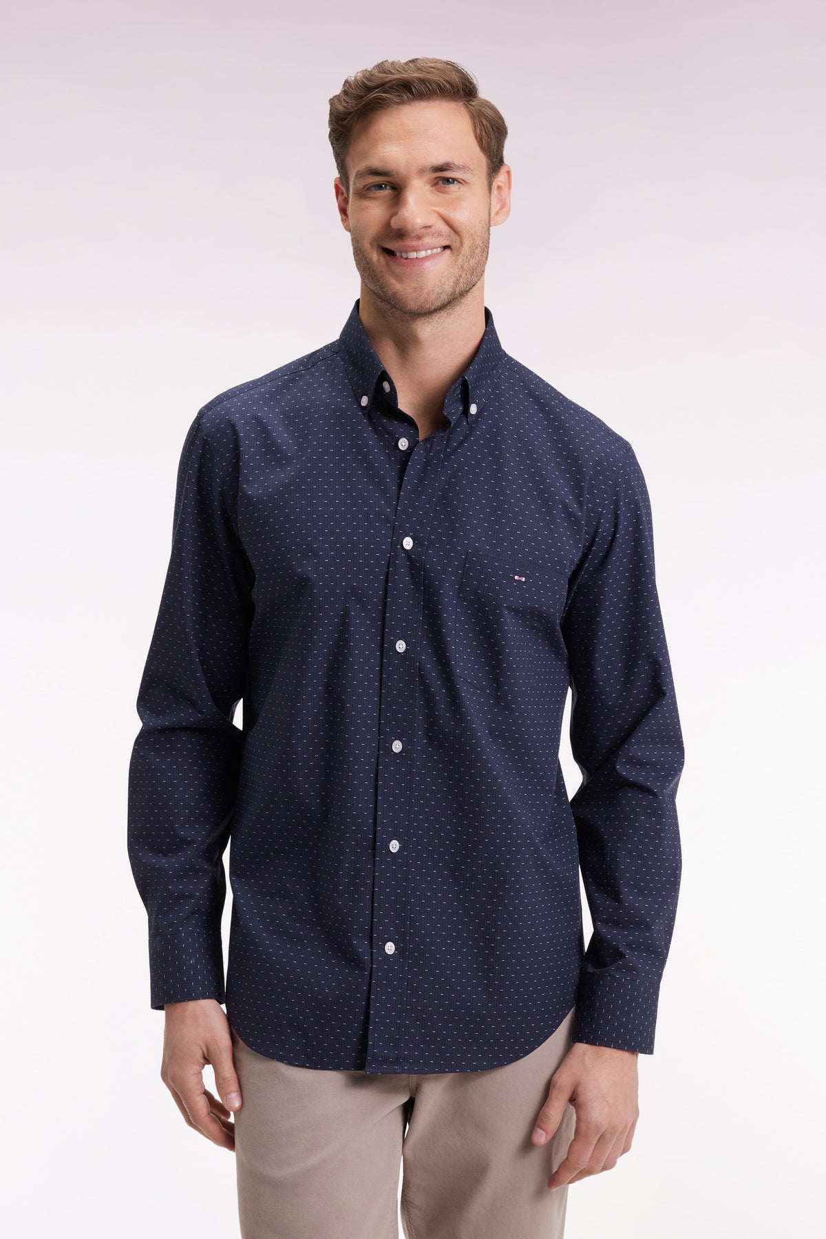 Eden Park Straight-cut navy bow tie micro-patterned cotton shirt