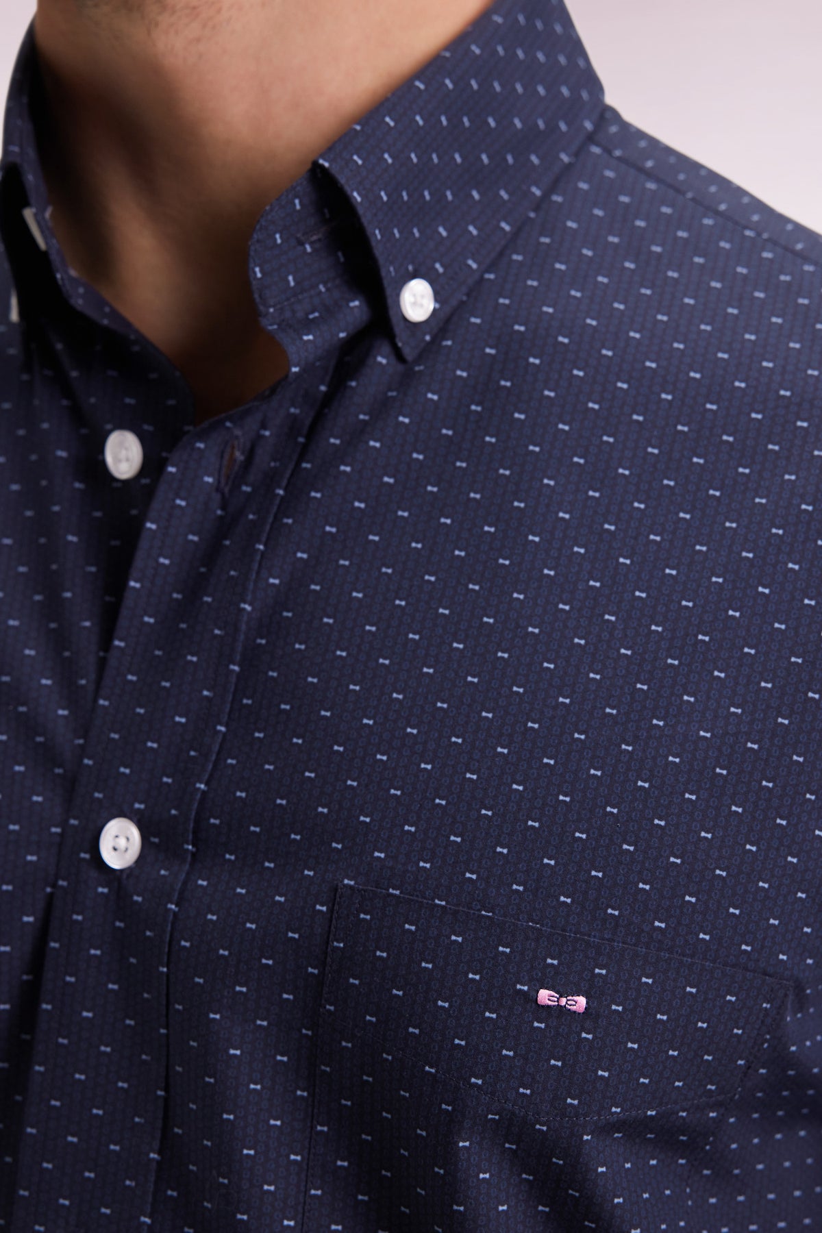 Eden Park Straight-cut navy bow tie micro-patterned cotton shirt