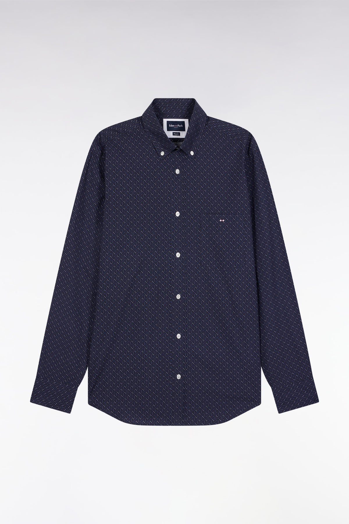 Eden Park Navy cotton shirt with micro-patterns, bow ties, straight cut