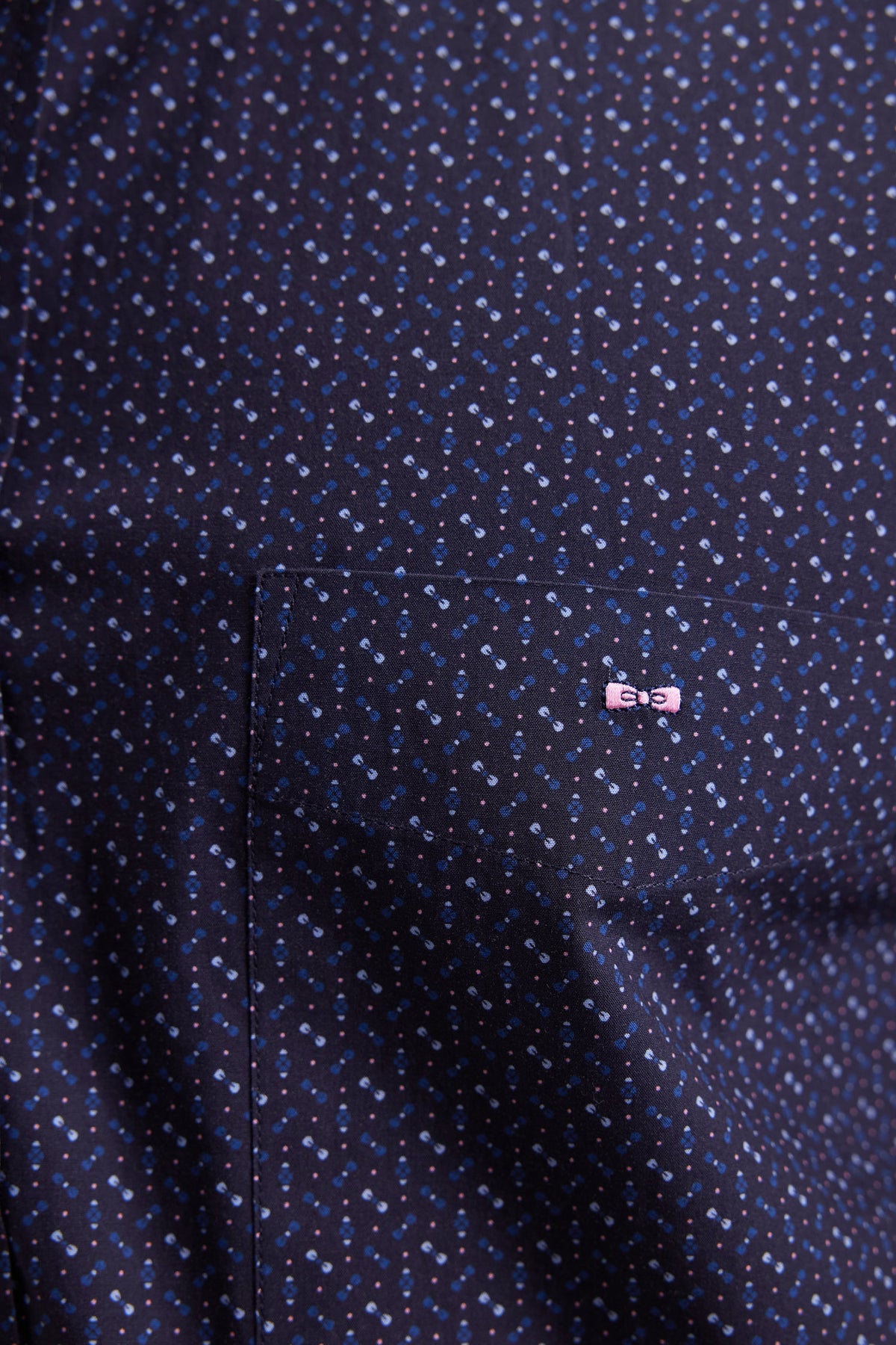 Eden Park Navy cotton shirt with micro-patterns, bow ties, straight cut