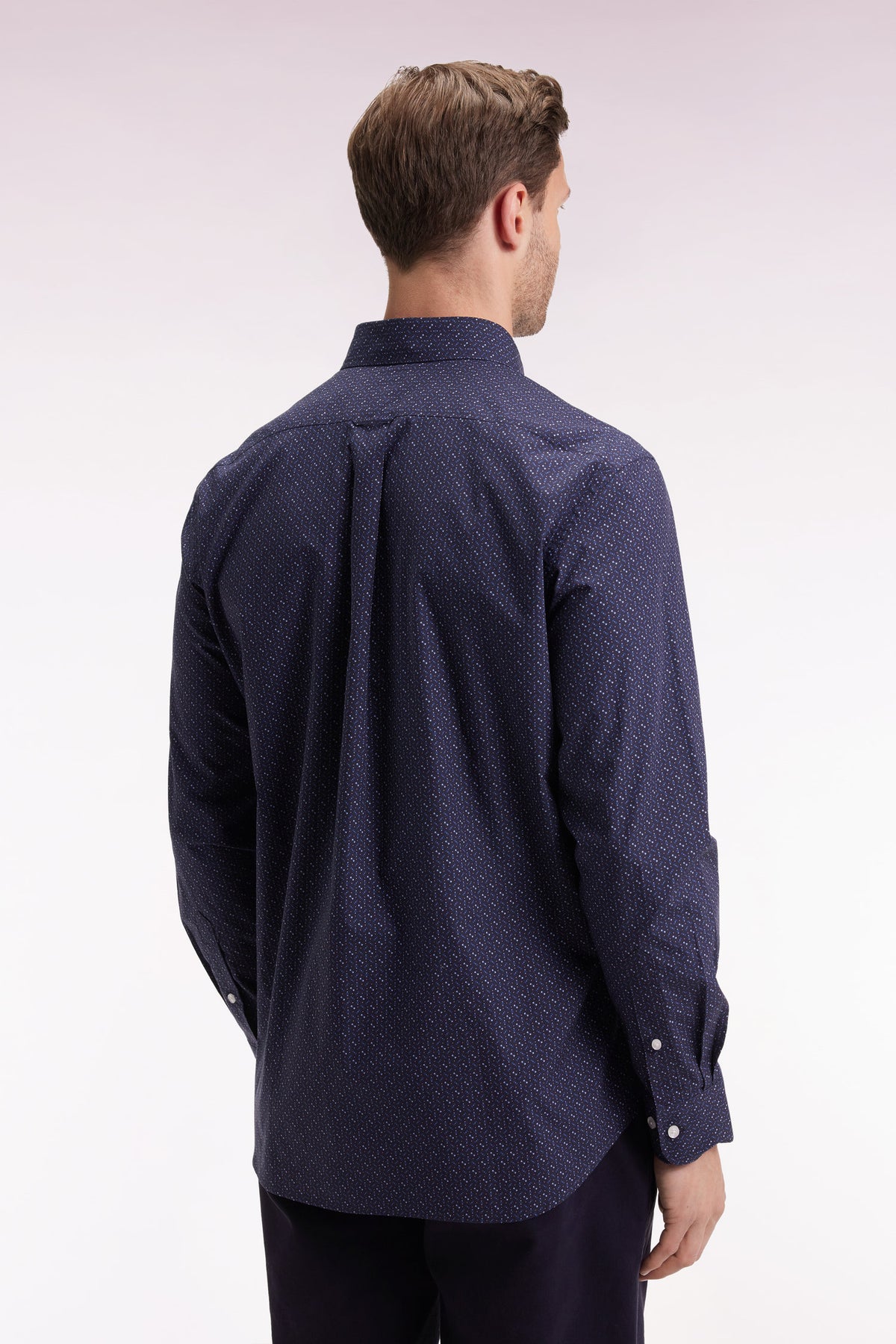 Eden Park Navy cotton shirt with micro-patterns, bow ties, straight cut