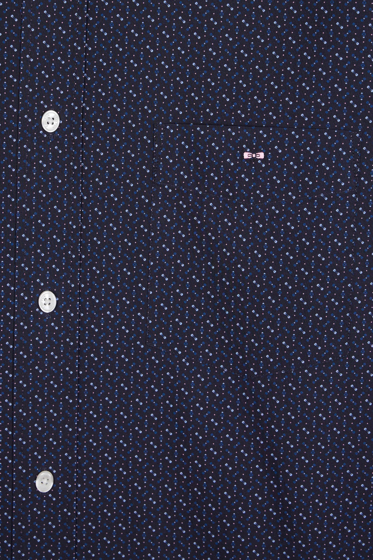 Eden Park Navy cotton shirt with micro-patterns, bow ties, straight cut