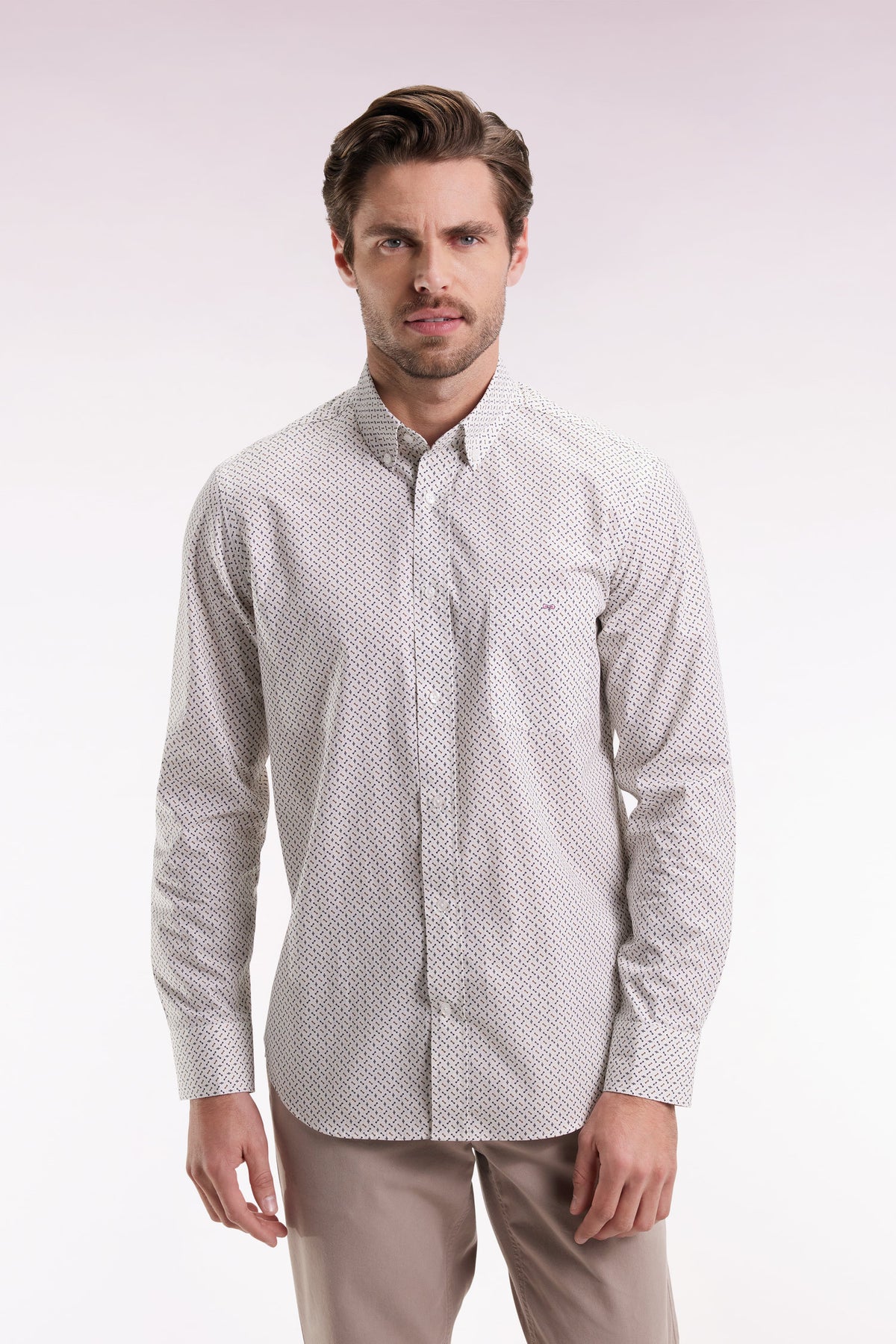 Eden Park White cotton shirt with micro-patterns, bow ties, straight cut