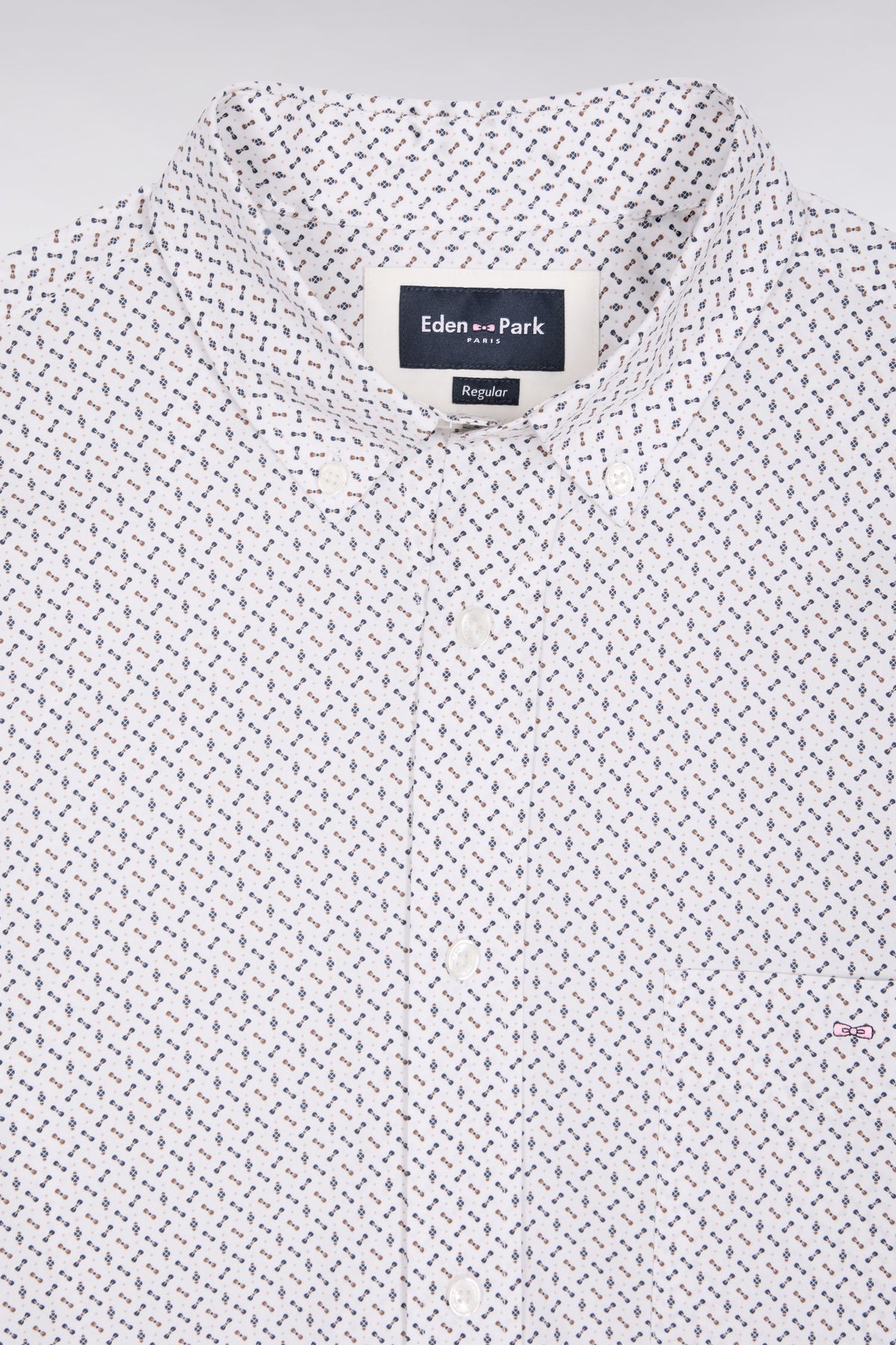 Eden Park White cotton shirt with micro-patterns, bow ties, straight cut