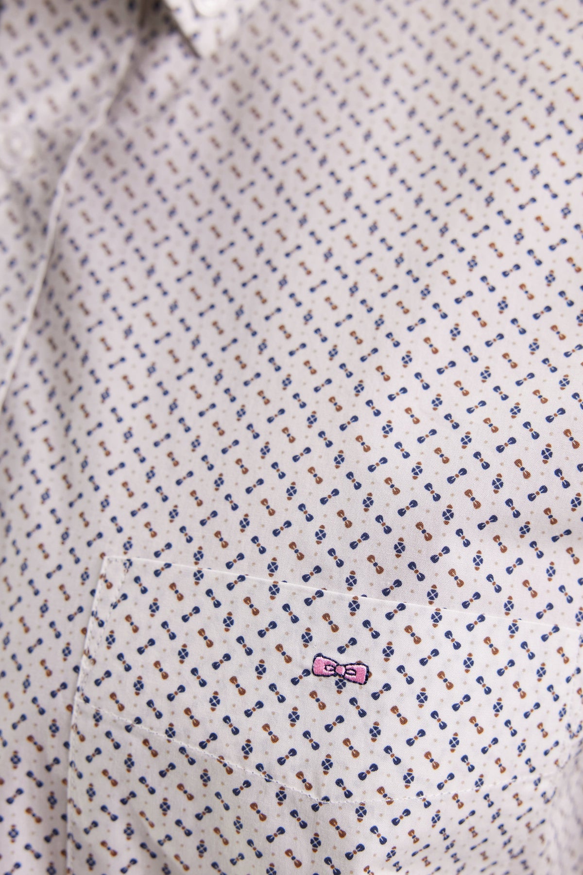 Eden Park White cotton shirt with micro-patterns, bow ties, straight cut