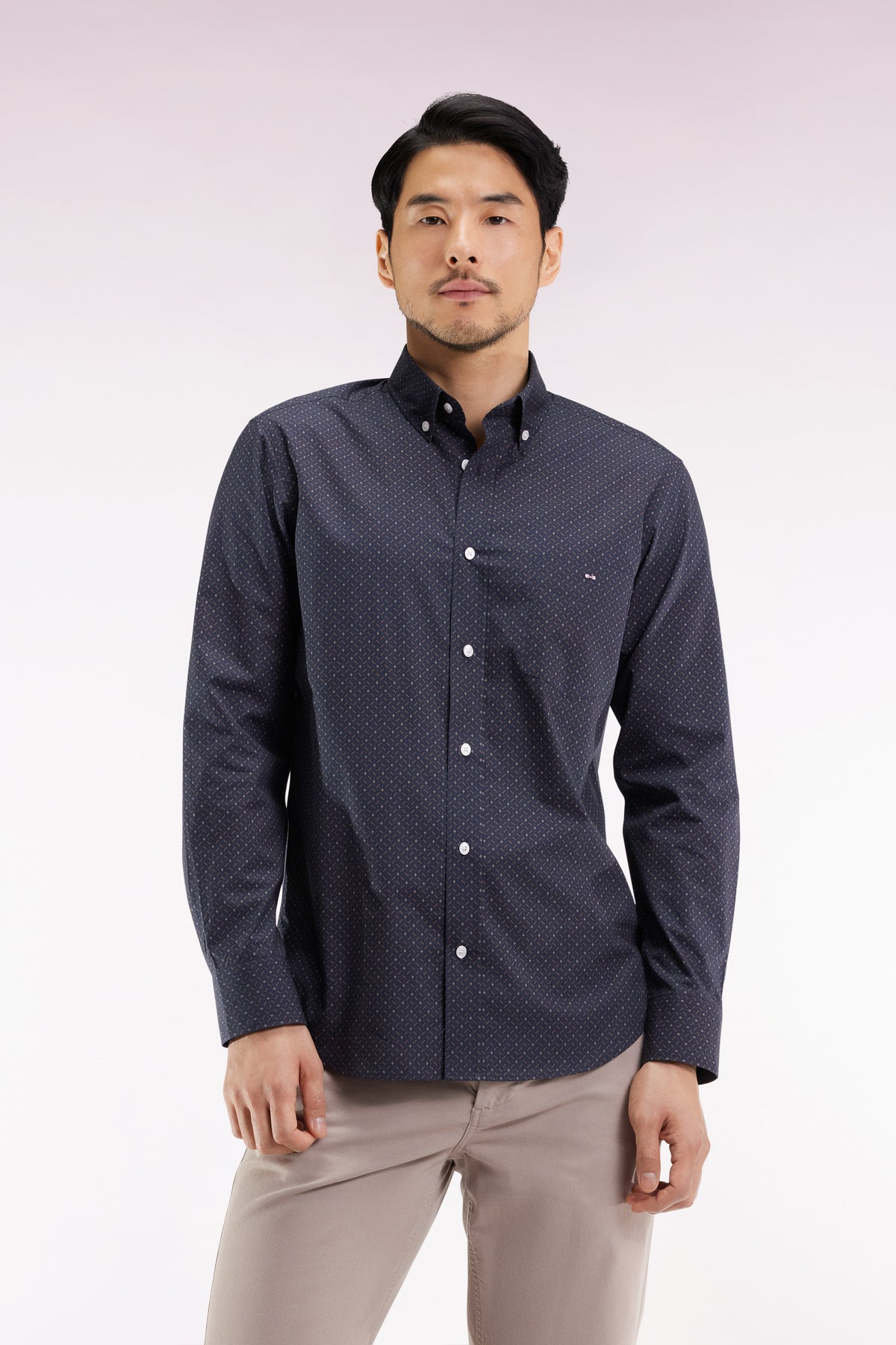 Eden Park Brown cotton shirt with straight cut micro-patterns