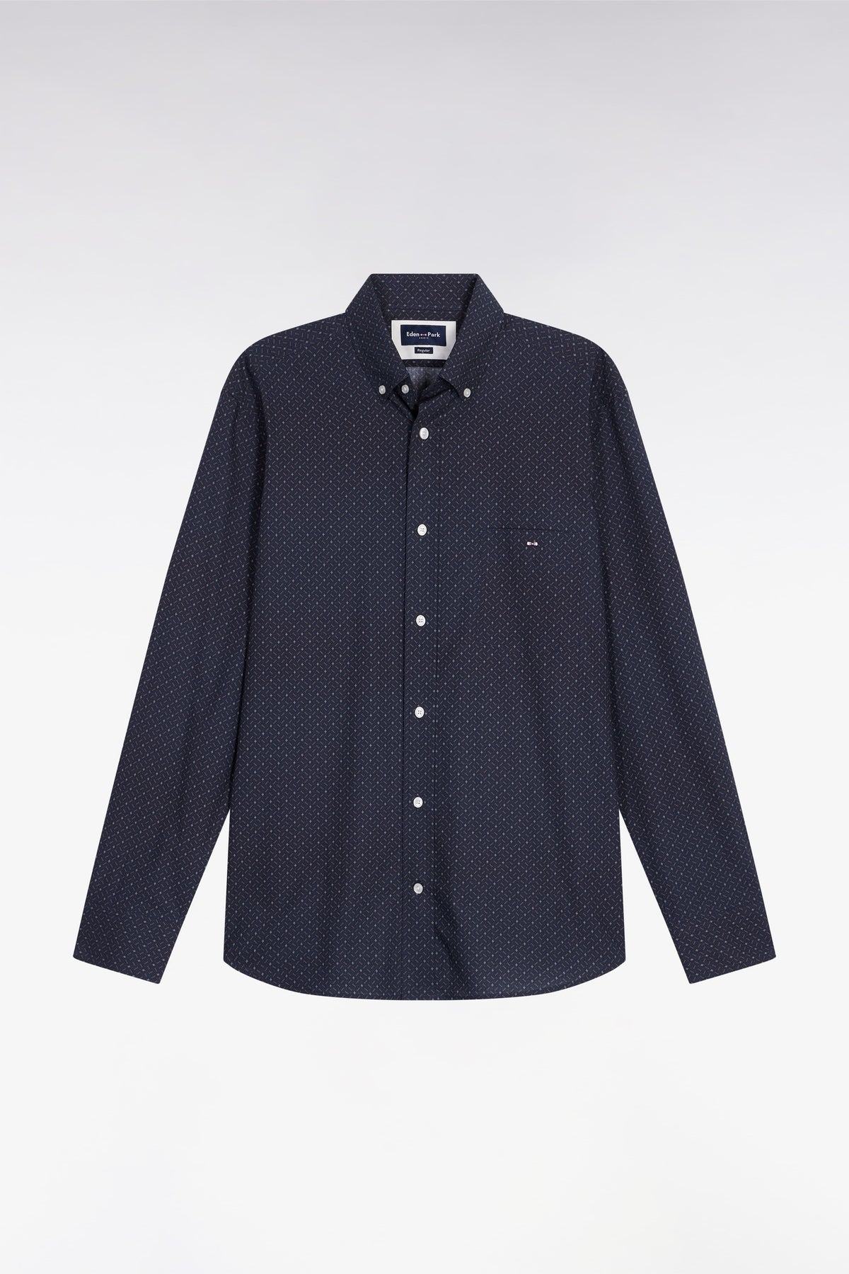 Eden Park Brown cotton shirt with straight cut micro-patterns
