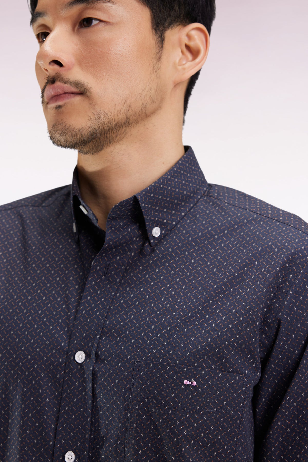 Eden Park Brown cotton shirt with straight cut micro-patterns