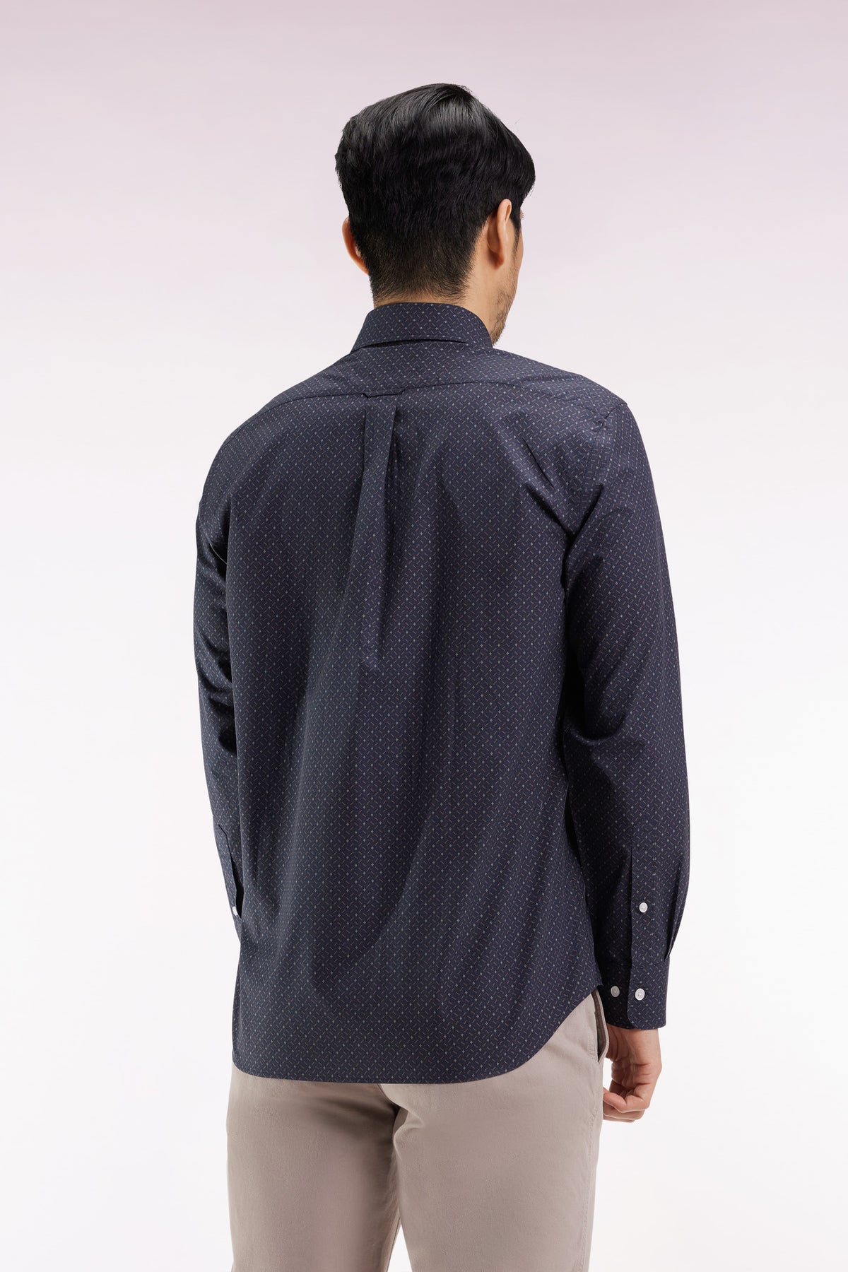 Eden Park Brown cotton shirt with straight cut micro-patterns