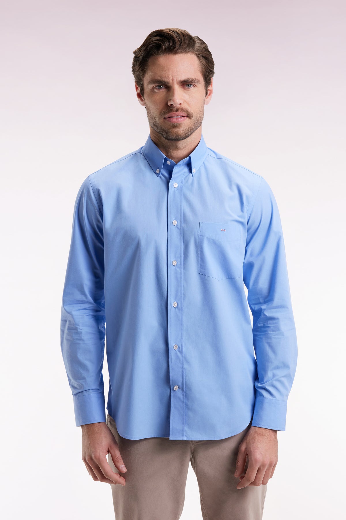 Eden Park Sky cotton shirt with straight cut printed elbow patch