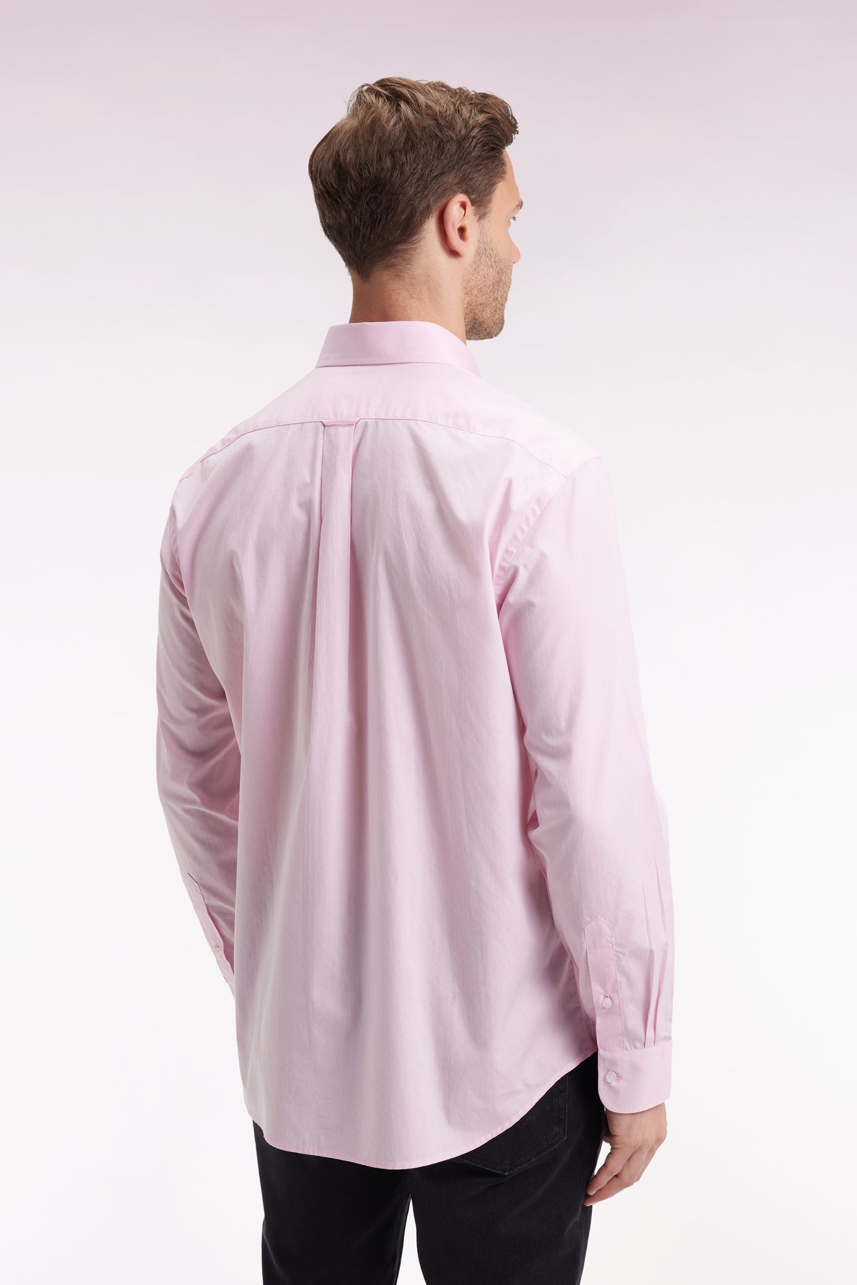 Eden Park Pink cotton shirt with straight cut jacquard micro-patterns