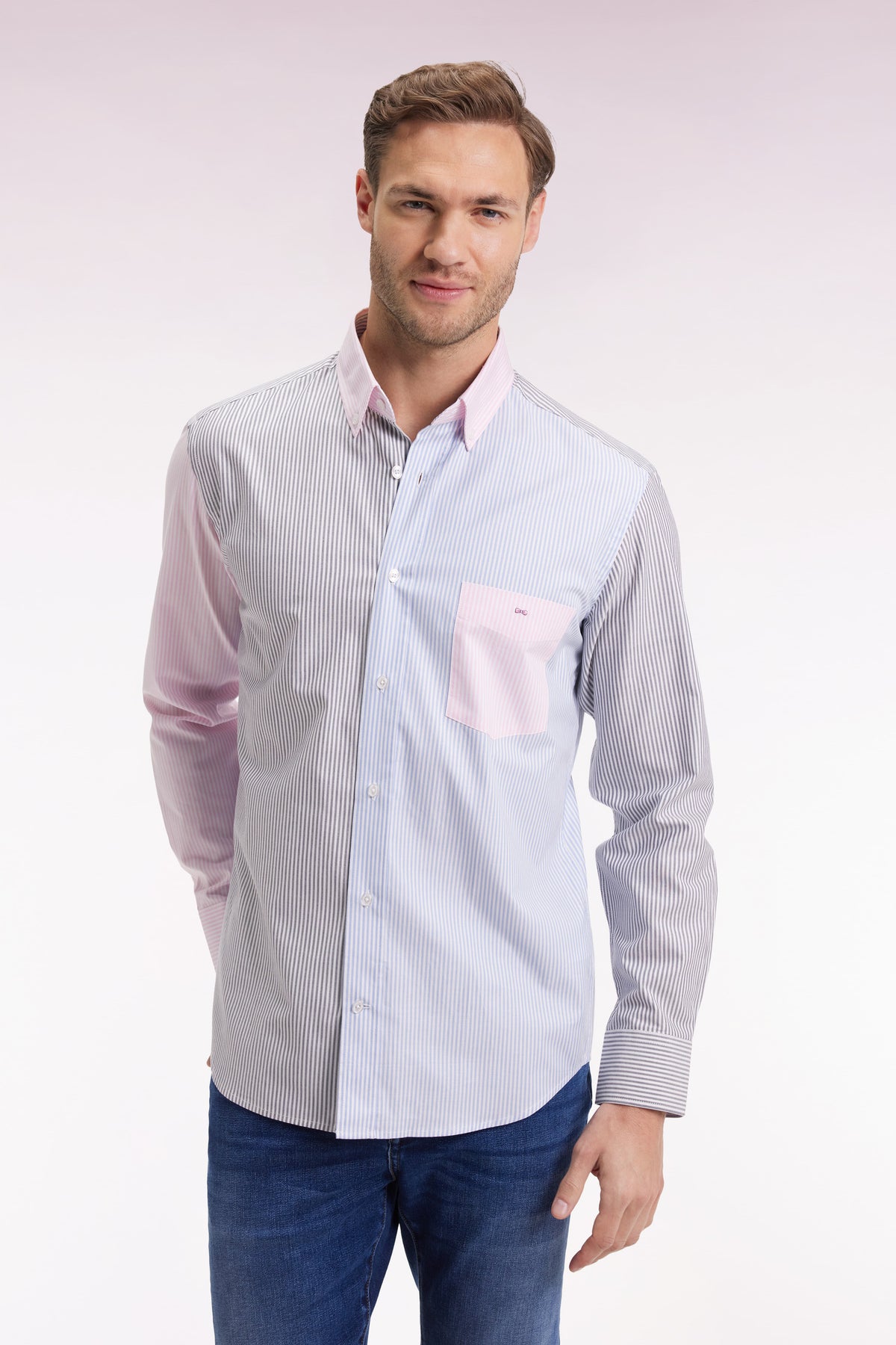 Eden Park Straight-cut three-colour striped cotton twill shirt