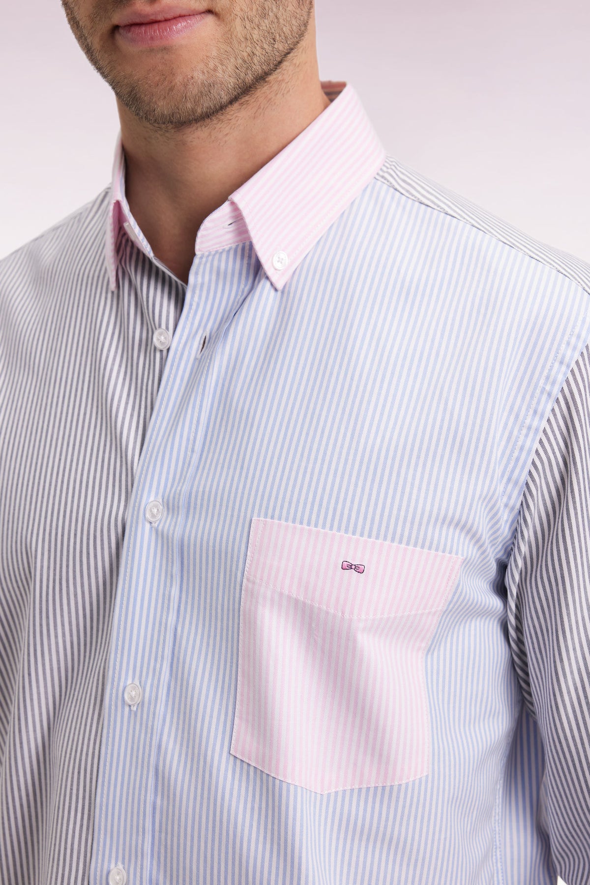 Eden Park Straight-cut three-colour striped cotton twill shirt