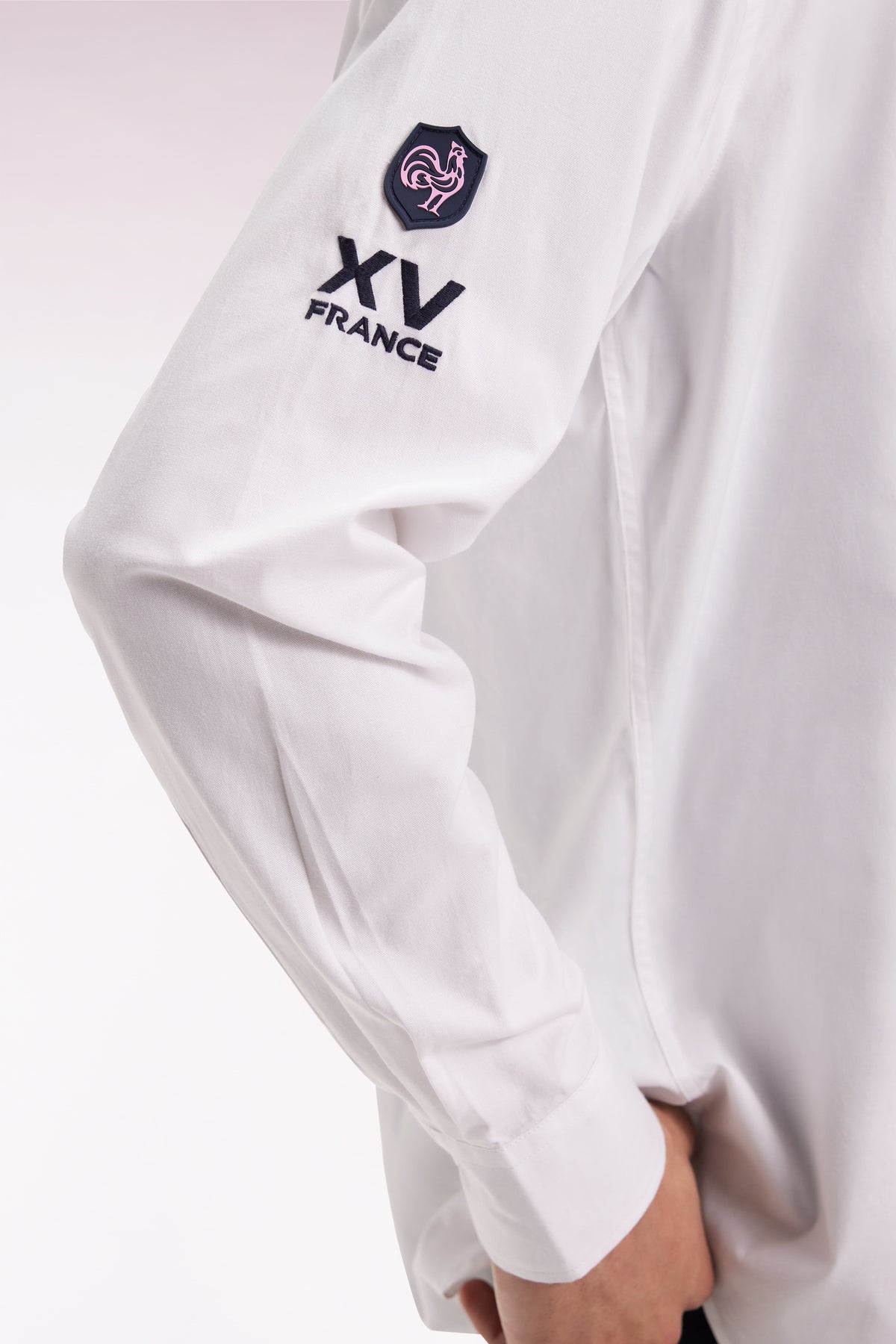 Eden Park White cotton shirt with XV de France embroidery straight cut