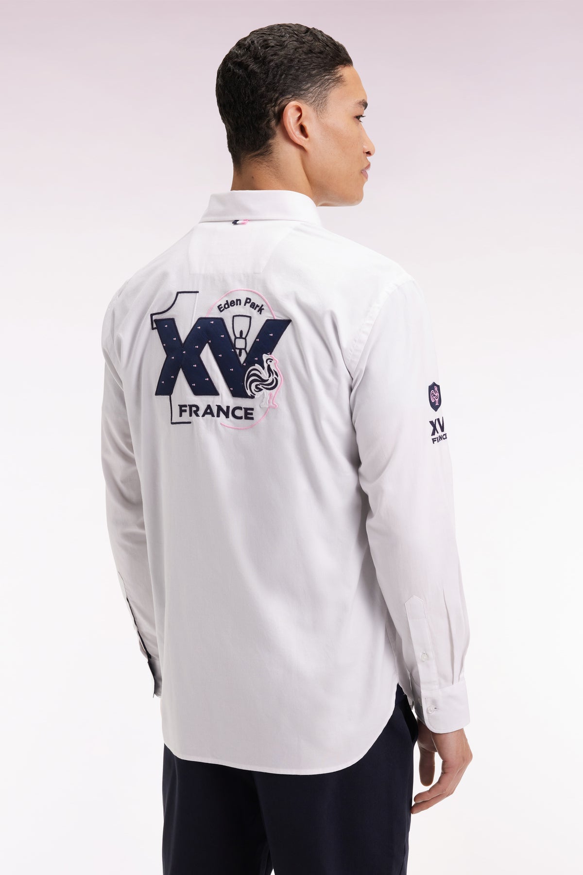 Eden Park White cotton shirt with XV de France embroidery straight cut