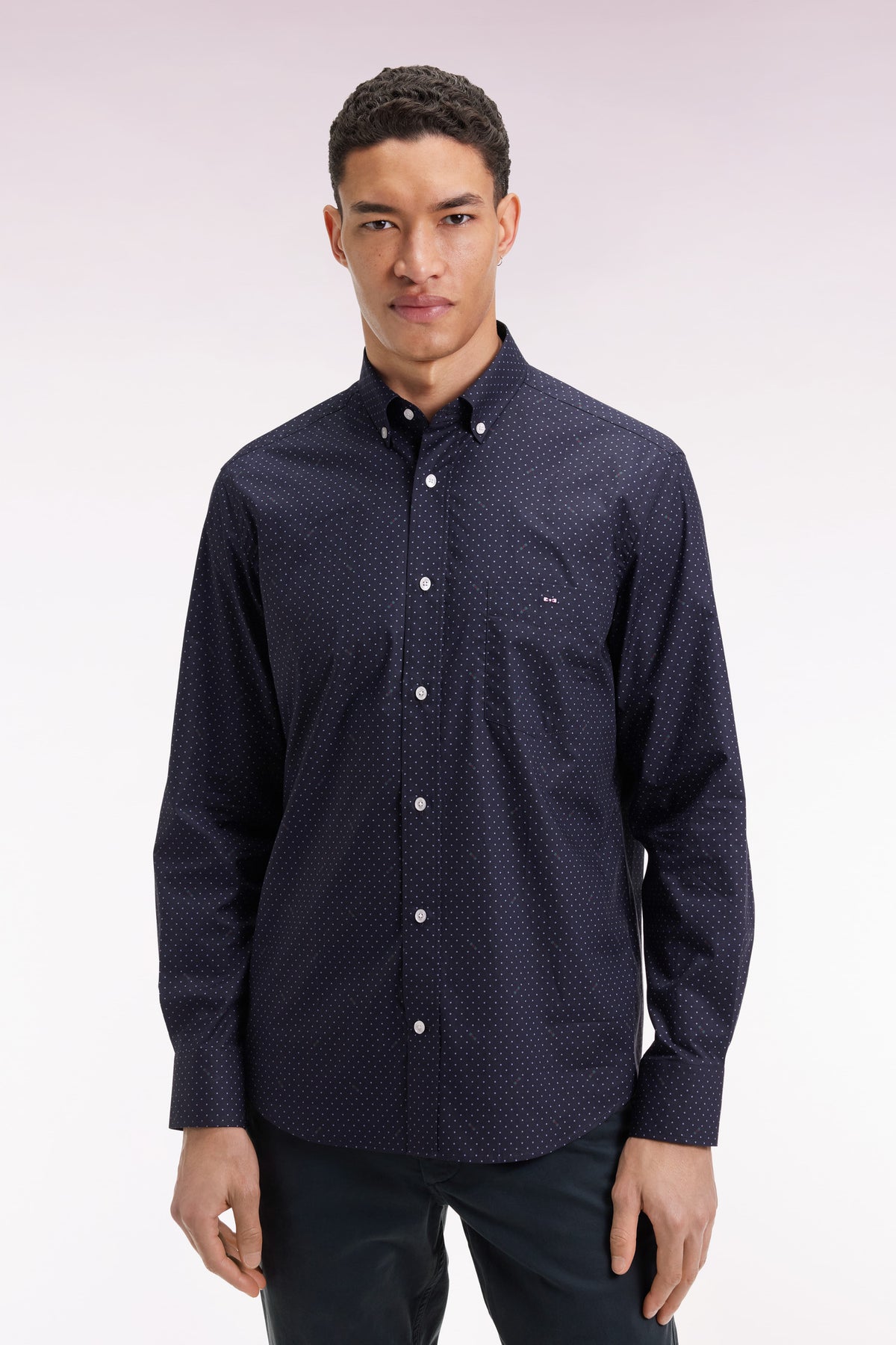 Eden Park Navy Pima cotton shirt with micro-polka dots straight cut