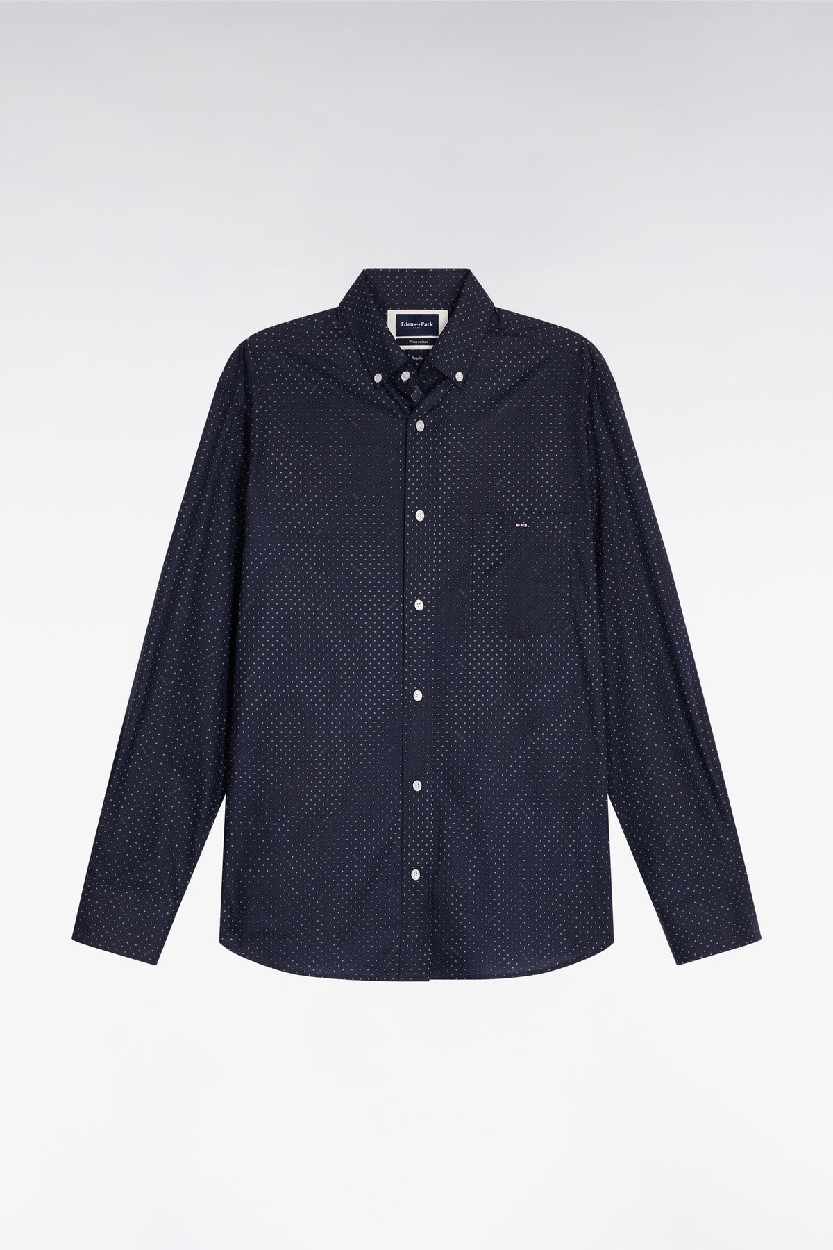 Eden Park Navy Pima cotton shirt with micro-polka dots straight cut