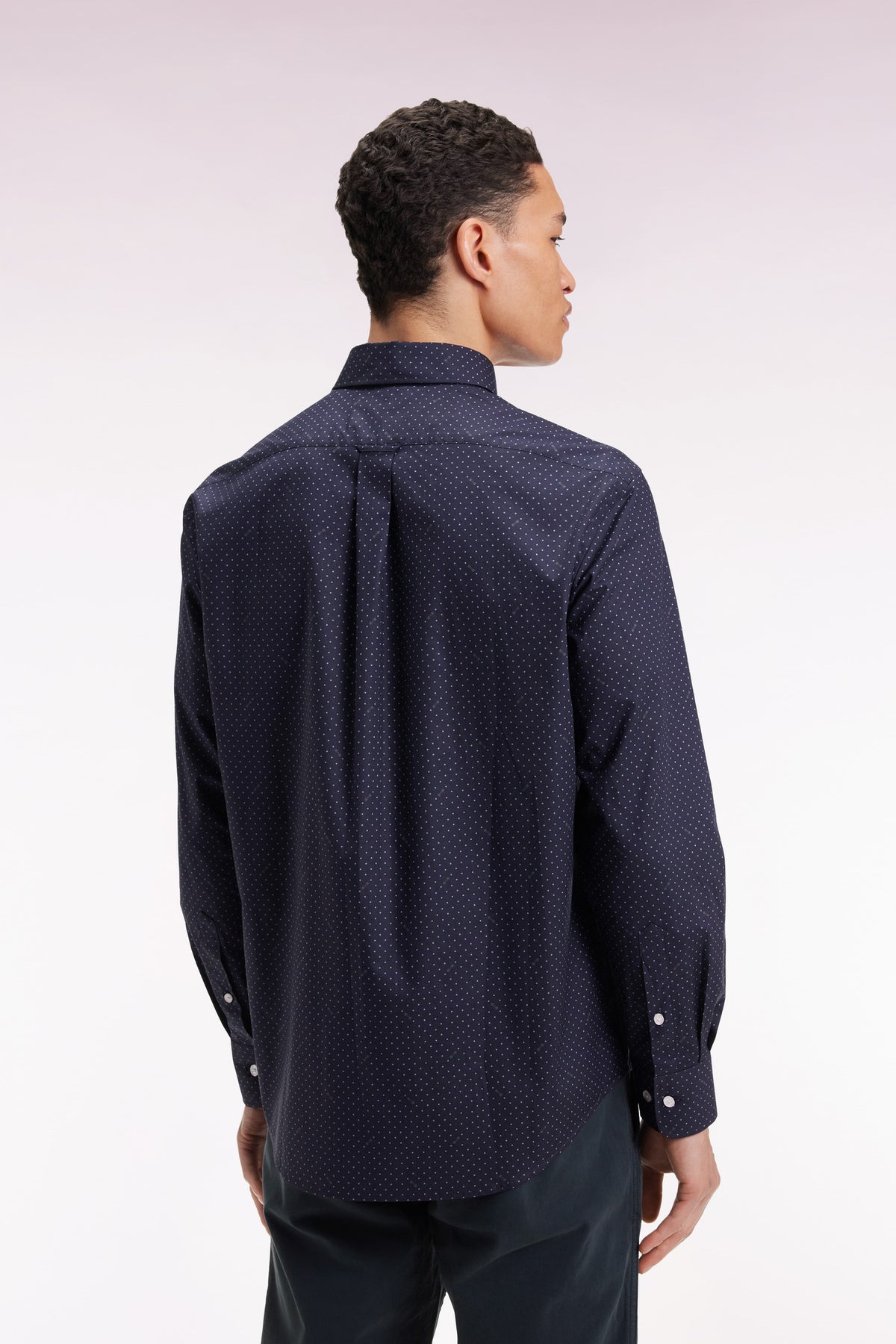 Eden Park Navy Pima cotton shirt with micro-polka dots straight cut