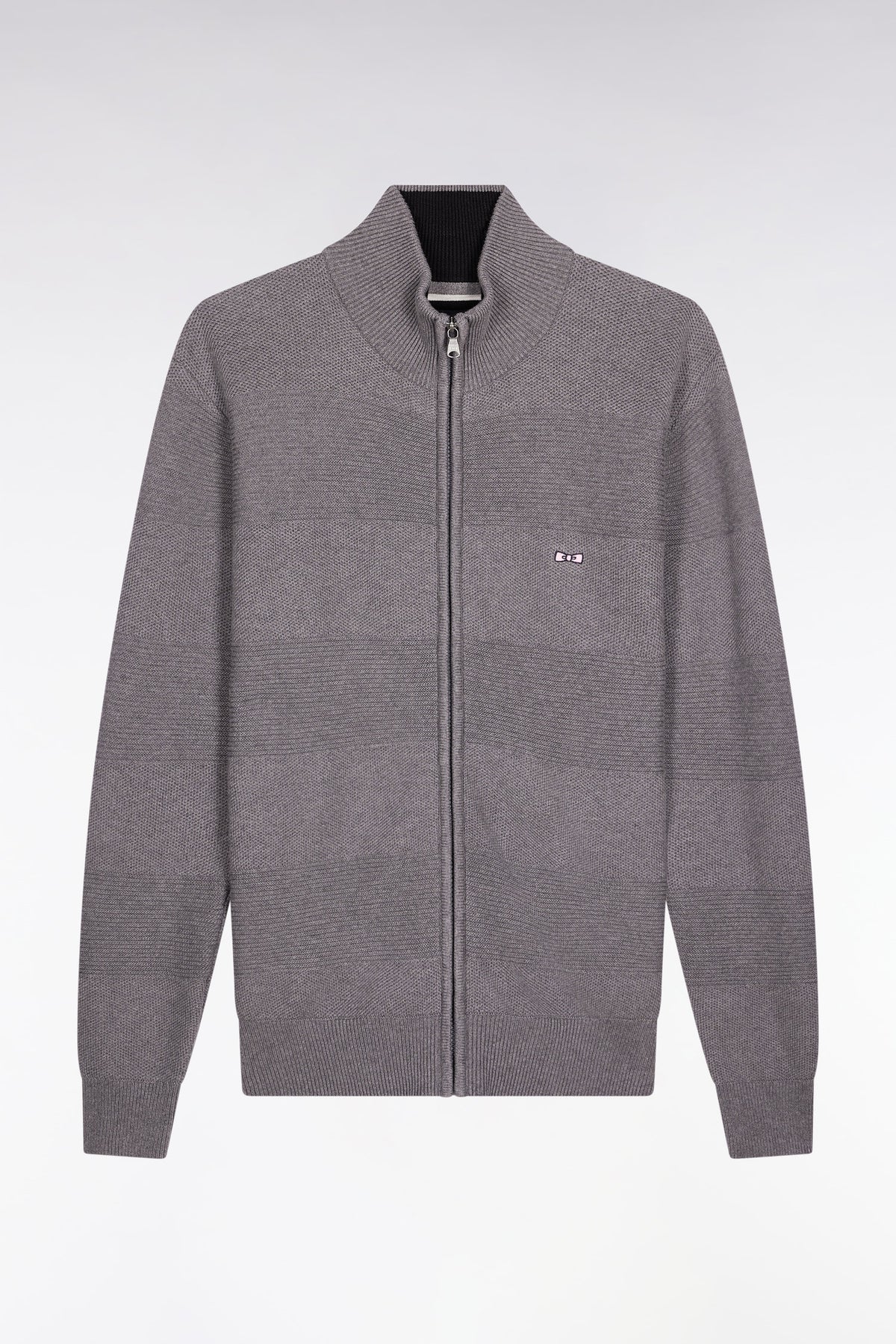 Eden Park Grey Honeycomb Zip-Up Cardigan with Straight Cut