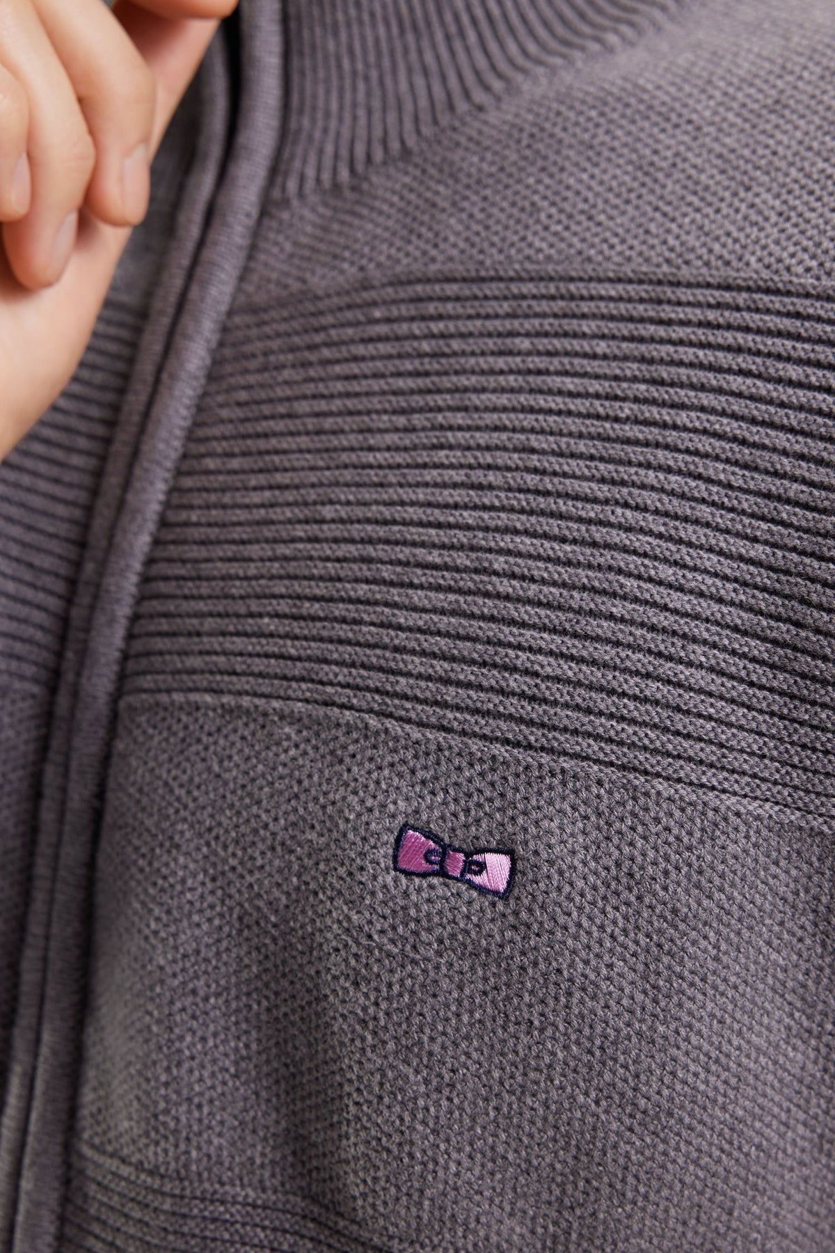 Eden Park Grey Honeycomb Zip-Up Cardigan with Straight Cut