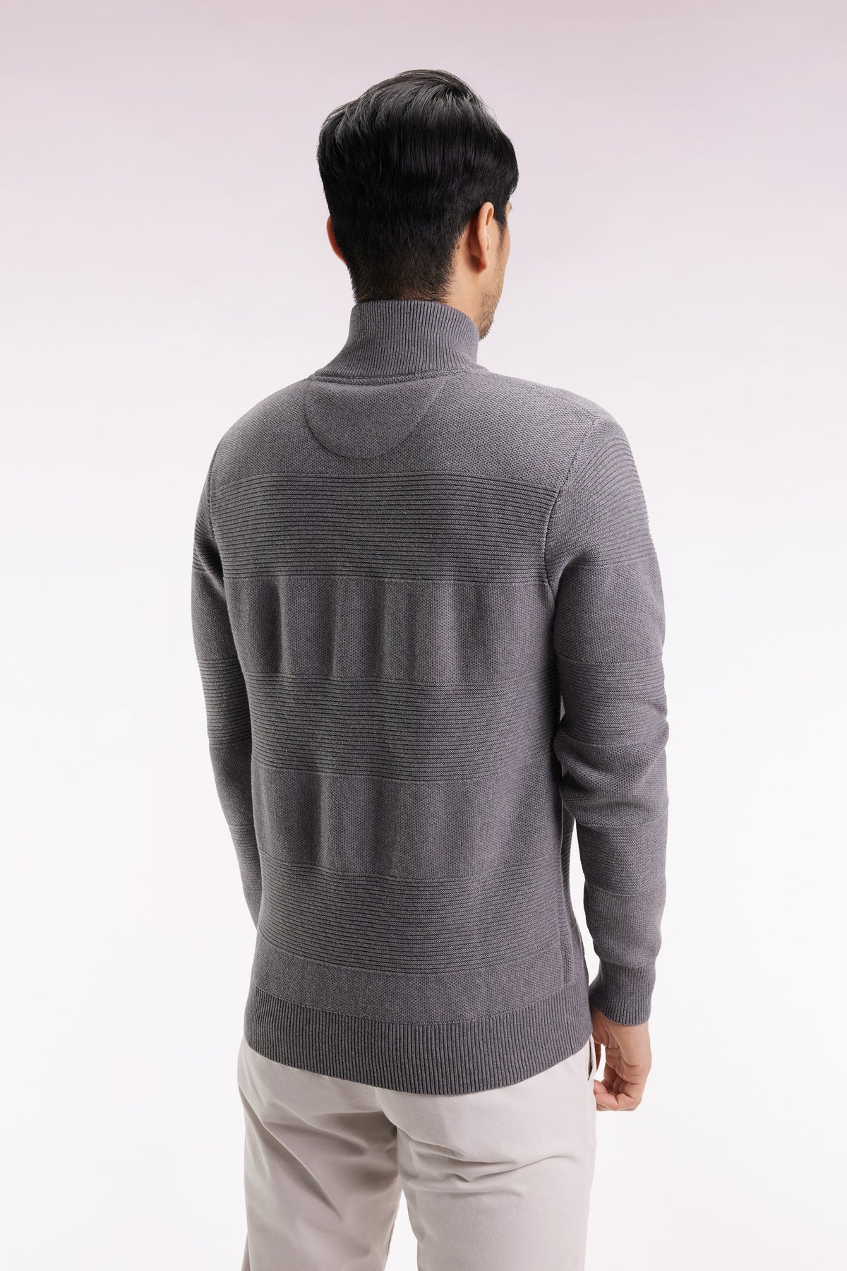 Eden Park Grey Honeycomb Zip-Up Cardigan with Straight Cut