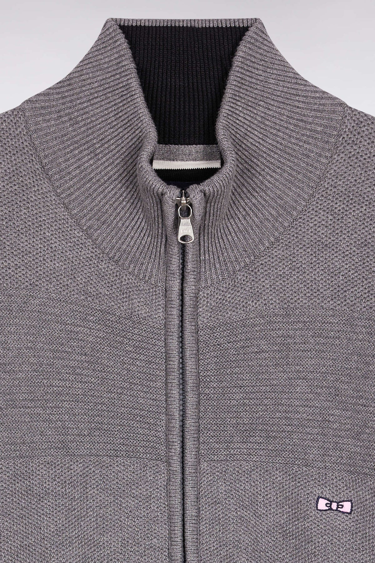 Eden Park Grey Honeycomb Zip-Up Cardigan with Straight Cut