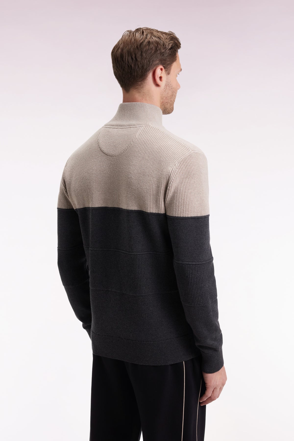 Eden Park Two-tone beige and grey zip-up cotton cardigan with a straight cut