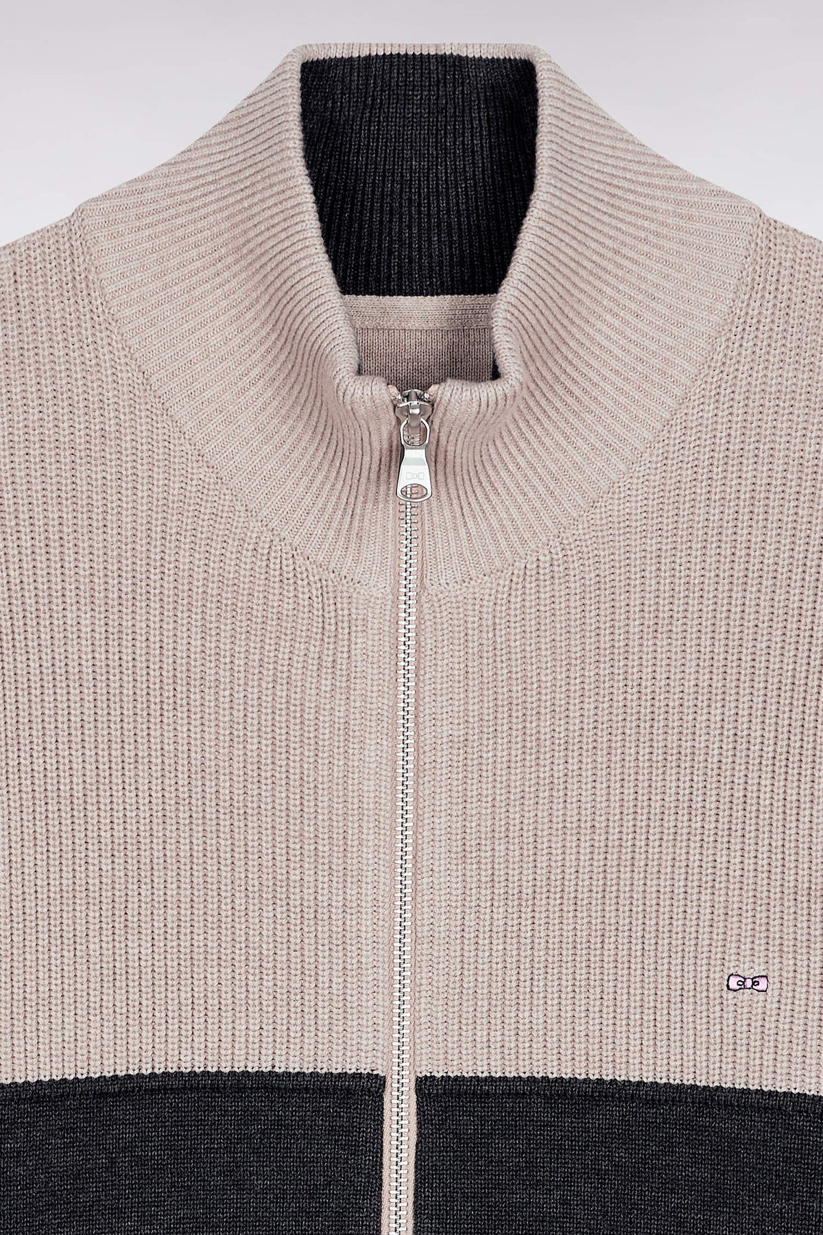 Eden Park Two-tone beige and grey zip-up cotton cardigan with a straight cut