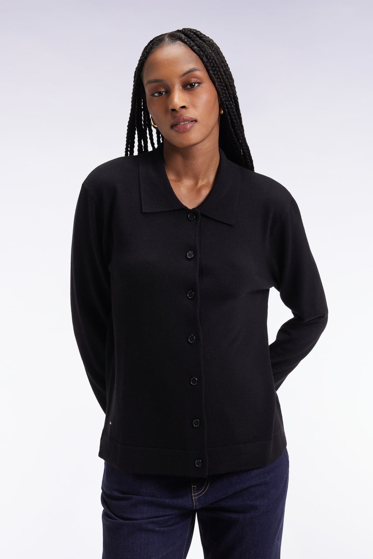 Eden Park Straight-cut black merino wool classic collar cardigan