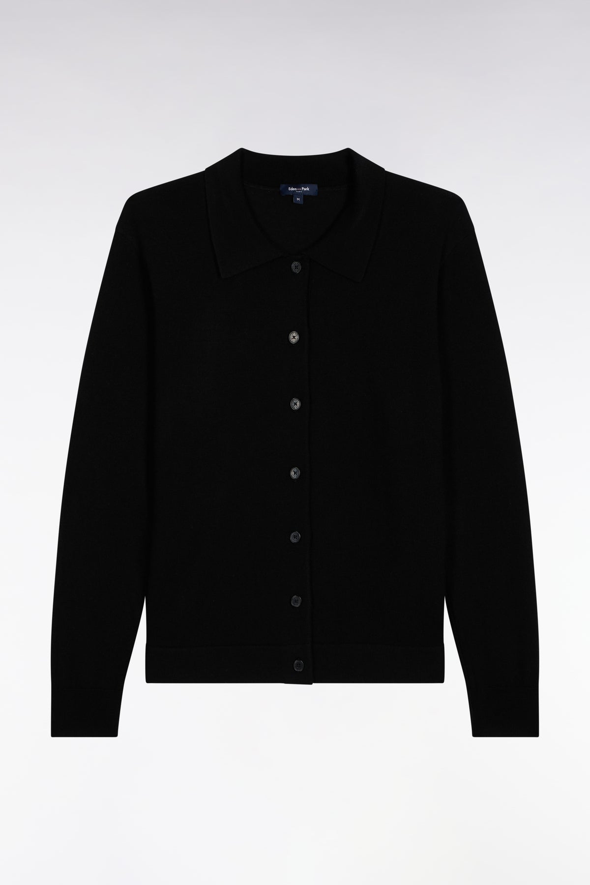 Eden Park Straight-cut black merino wool classic collar cardigan