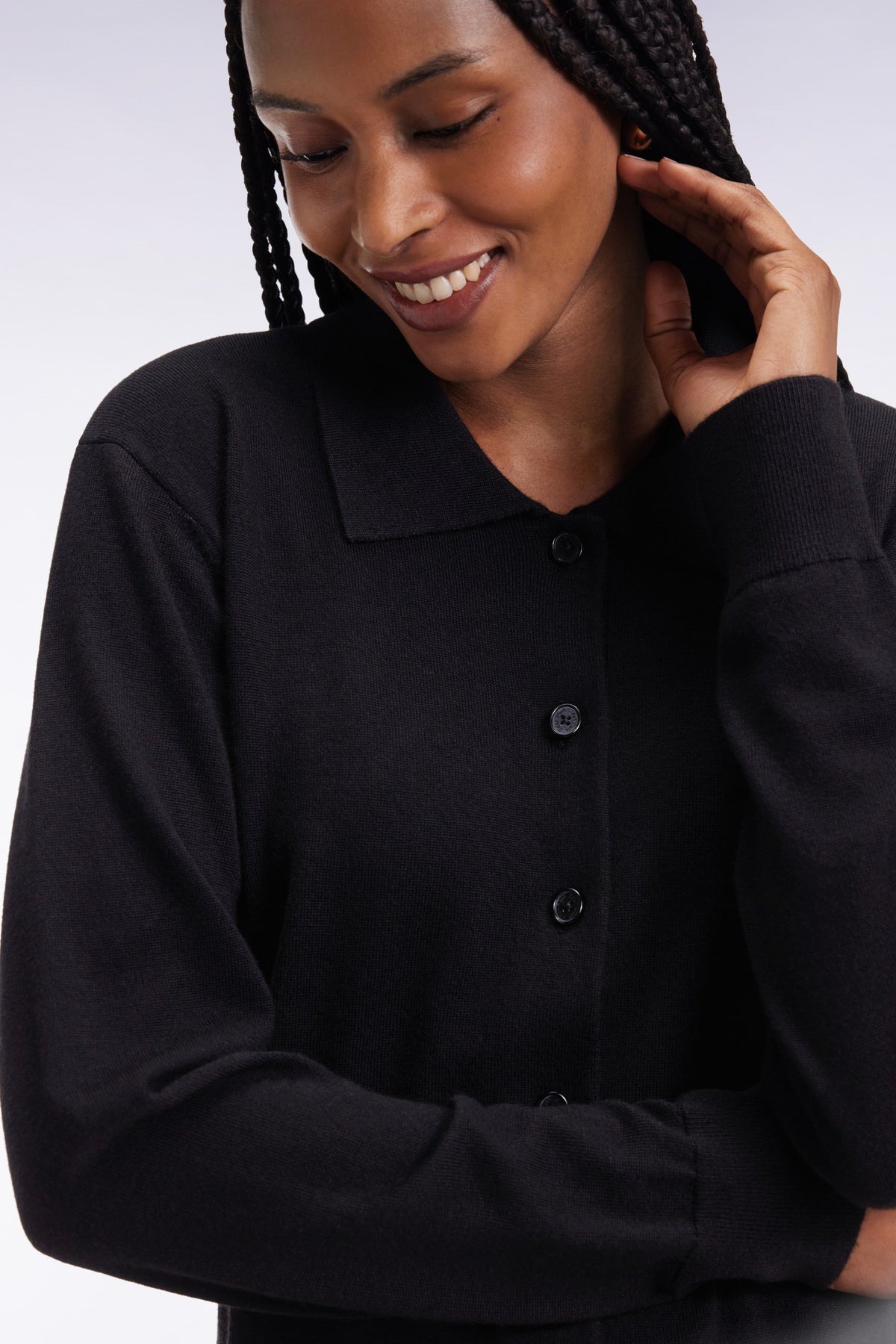 Eden Park Straight-cut black merino wool classic collar cardigan