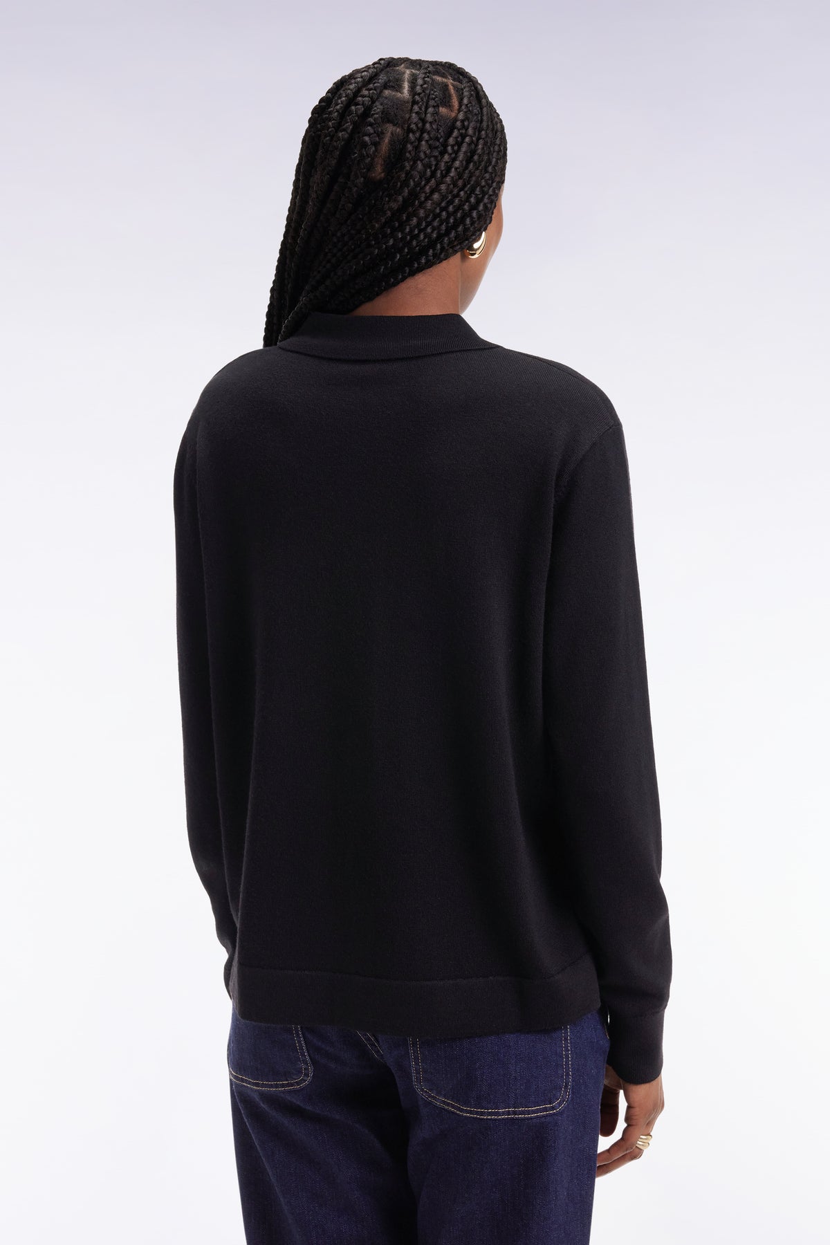 Eden Park Straight-cut black merino wool classic collar cardigan