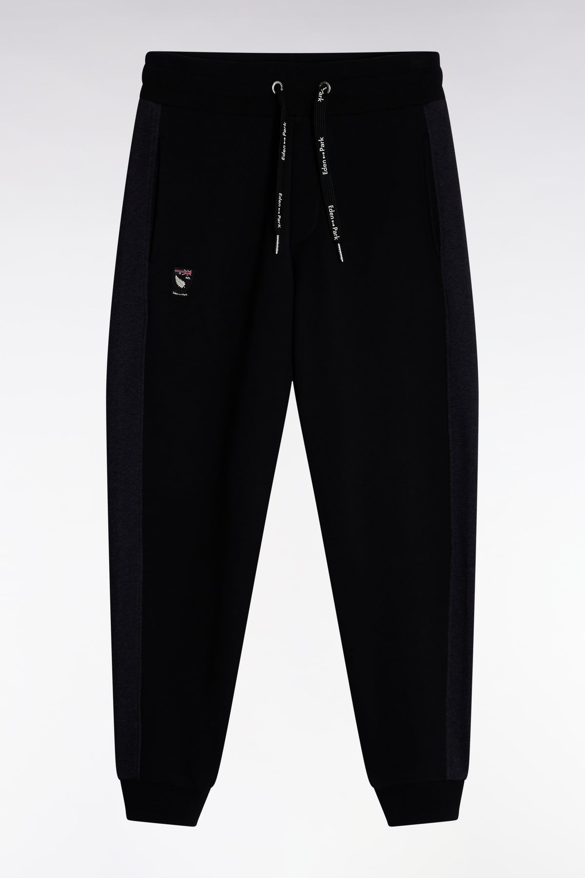 Eden Park Black brushed fleece joggers with striped pocket inserts in a relaxed fit