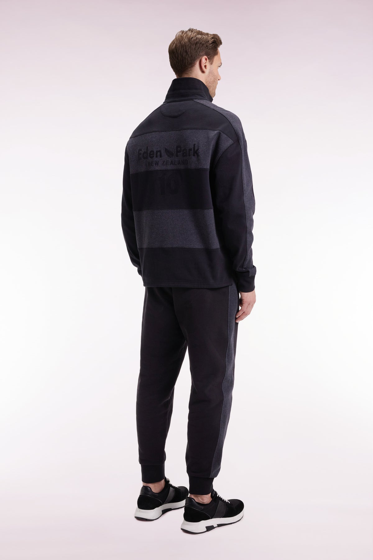 Eden Park Black brushed fleece joggers with striped pocket inserts in a relaxed fit