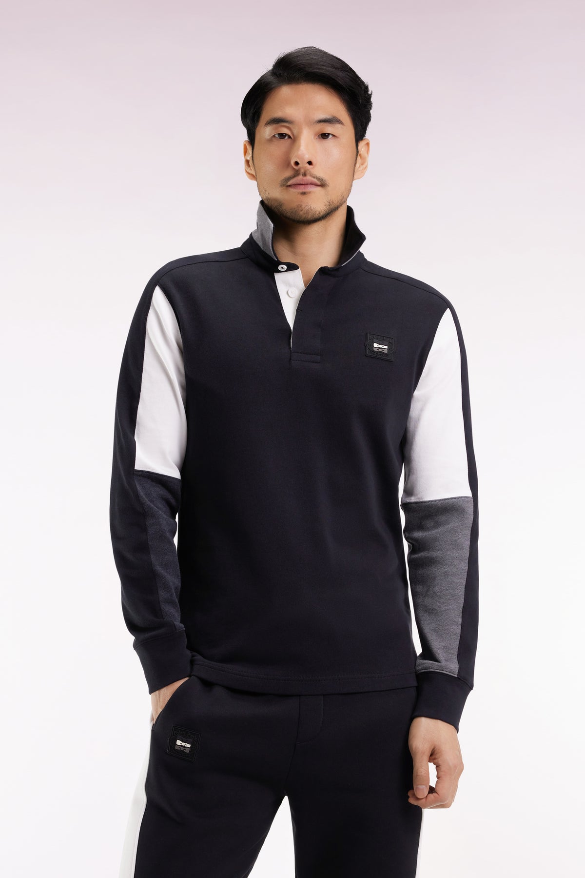 Eden Park Long-sleeved jersey in black embroidered cotton-jersey with a straight cut
