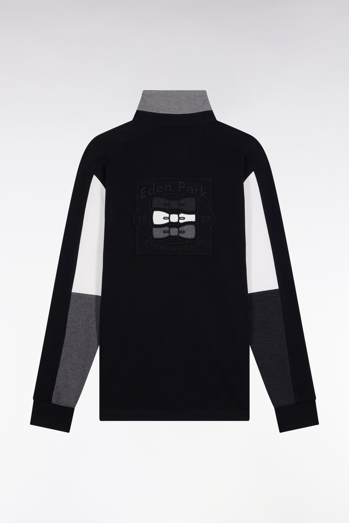 Eden Park Long-sleeved jersey in black embroidered cotton-jersey with a straight cut