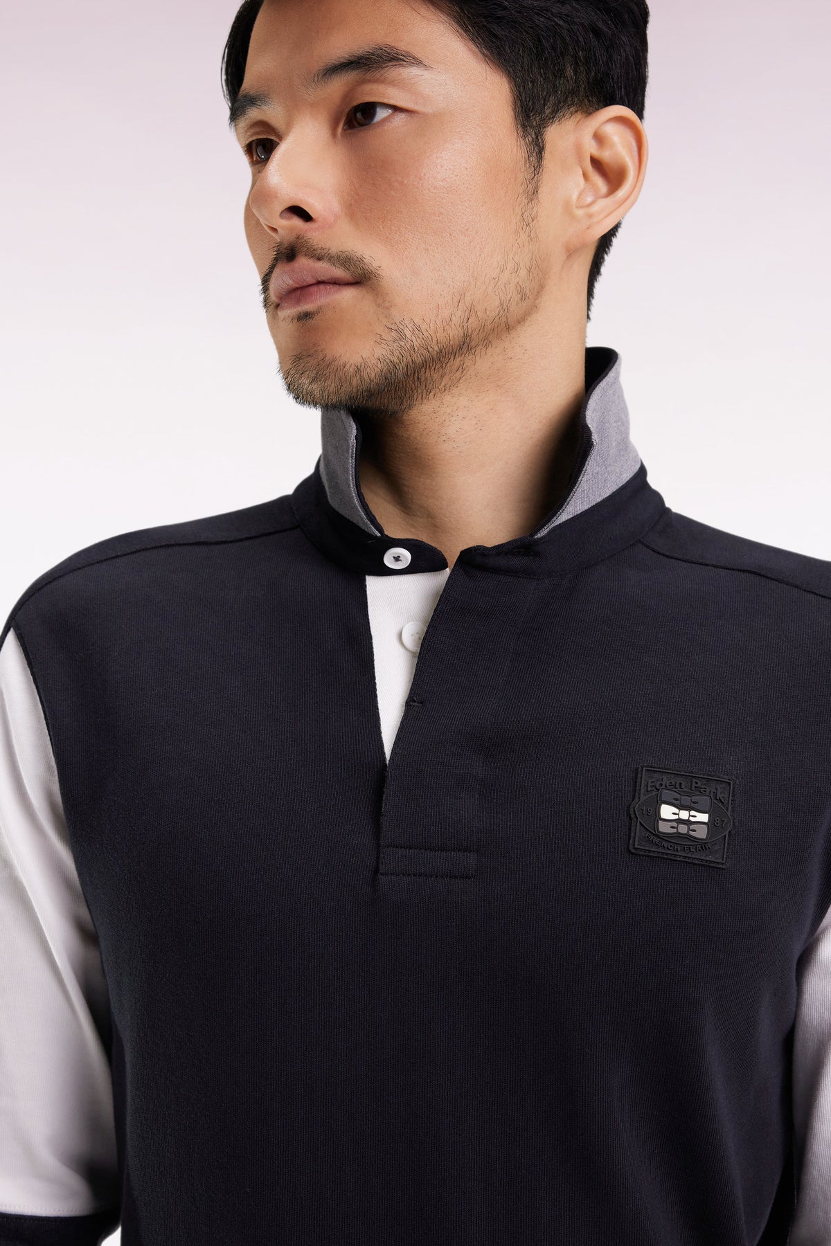 Eden Park Long-sleeved jersey in black embroidered cotton-jersey with a straight cut