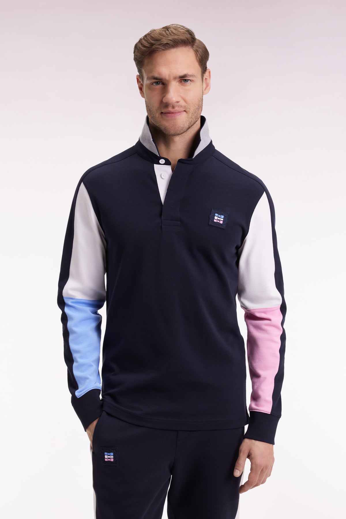 Eden Park Long-sleeved jersey in navy heavyweight cotton jersey embroidered straight cut