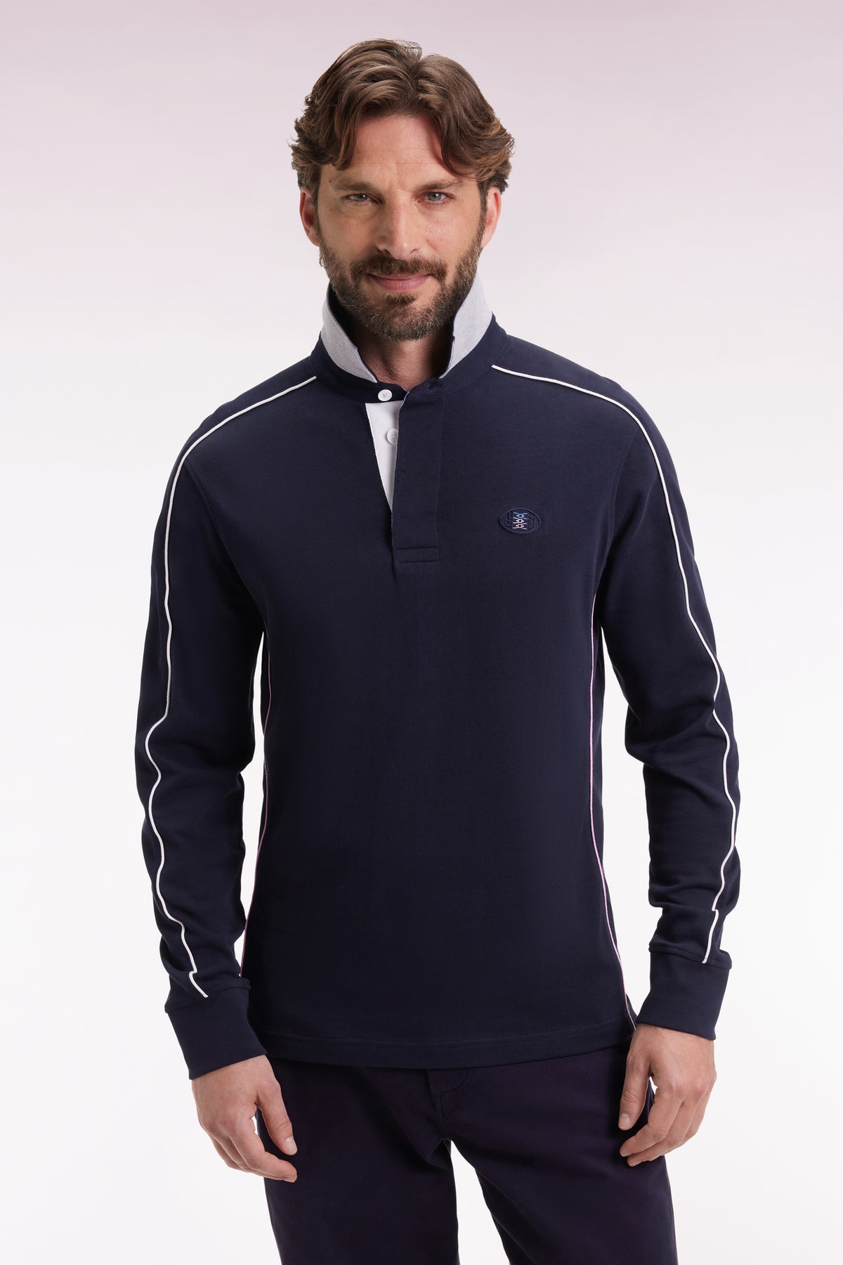 Eden Park Long-sleeved jersey in navy heavyweight cotton jersey with straight fit