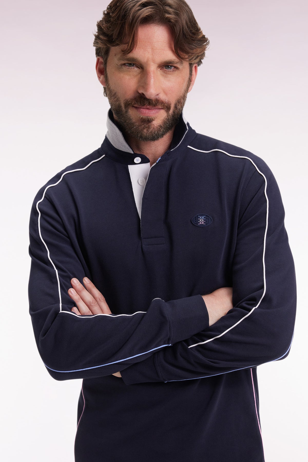 Eden Park Long-sleeved jersey in navy heavyweight cotton jersey with straight fit